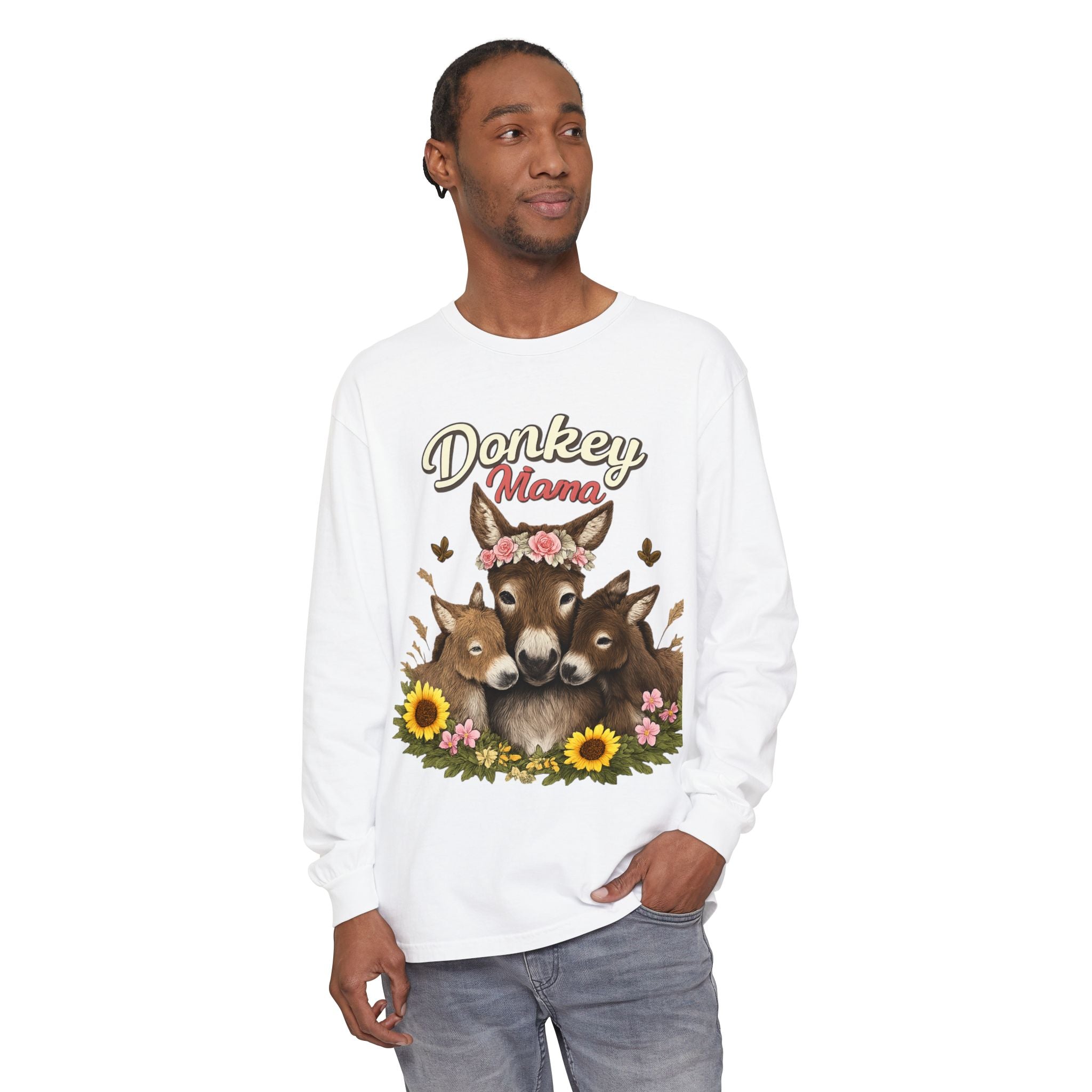 Donkey Mama Long Sleeve Tee — Floral Donkey Mom Shirt for Animal Lovers