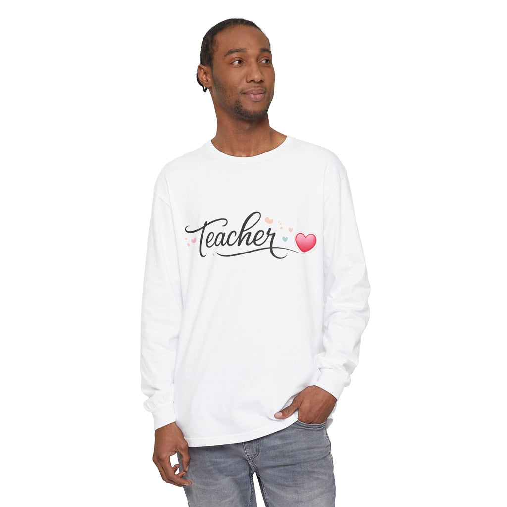 Teacher Long Sleeve T-Shirt — Minimal Script Teacher Tee, Back-to-School Gift