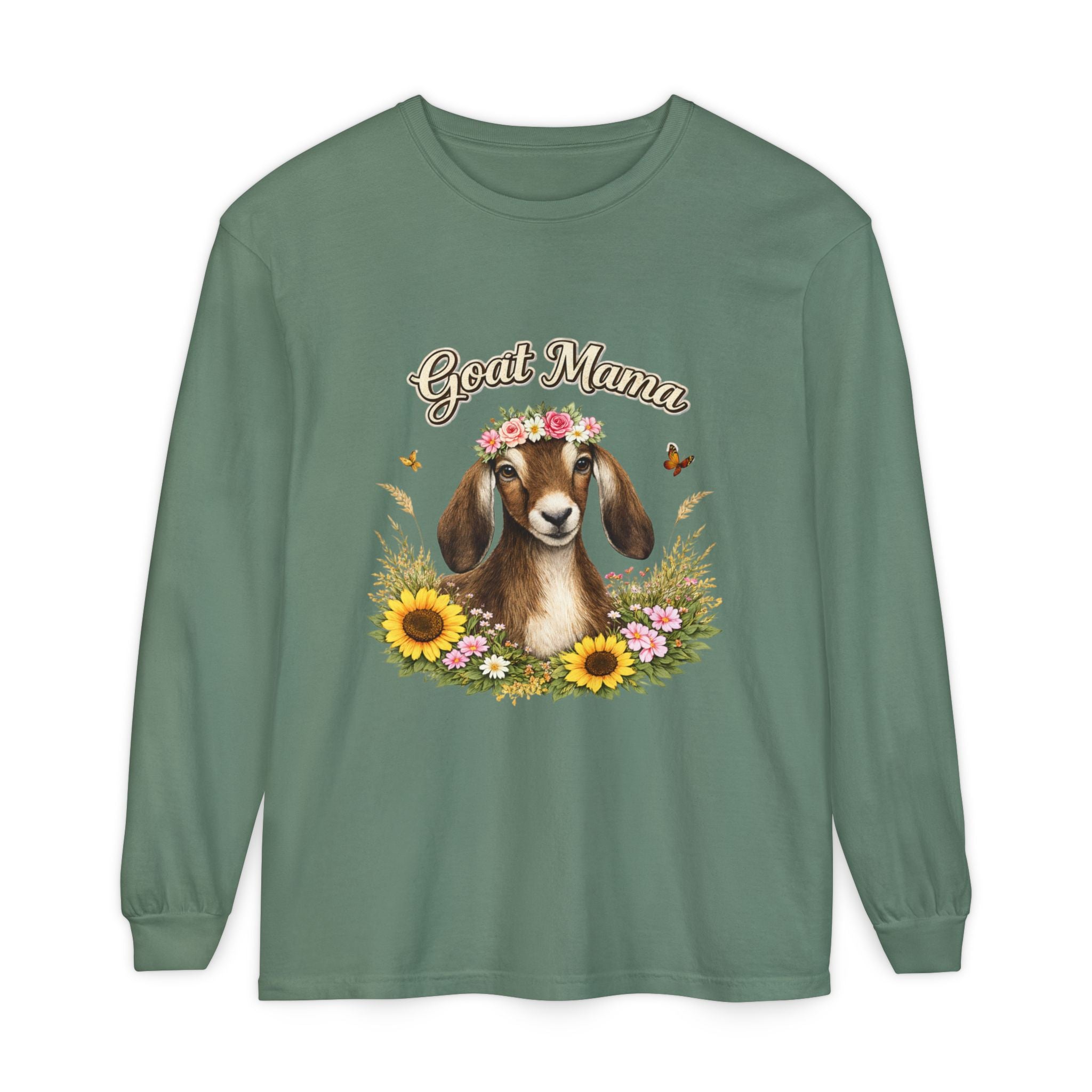 Goat Mama Long Sleeve Shirt — Floral Goat Mom Tee