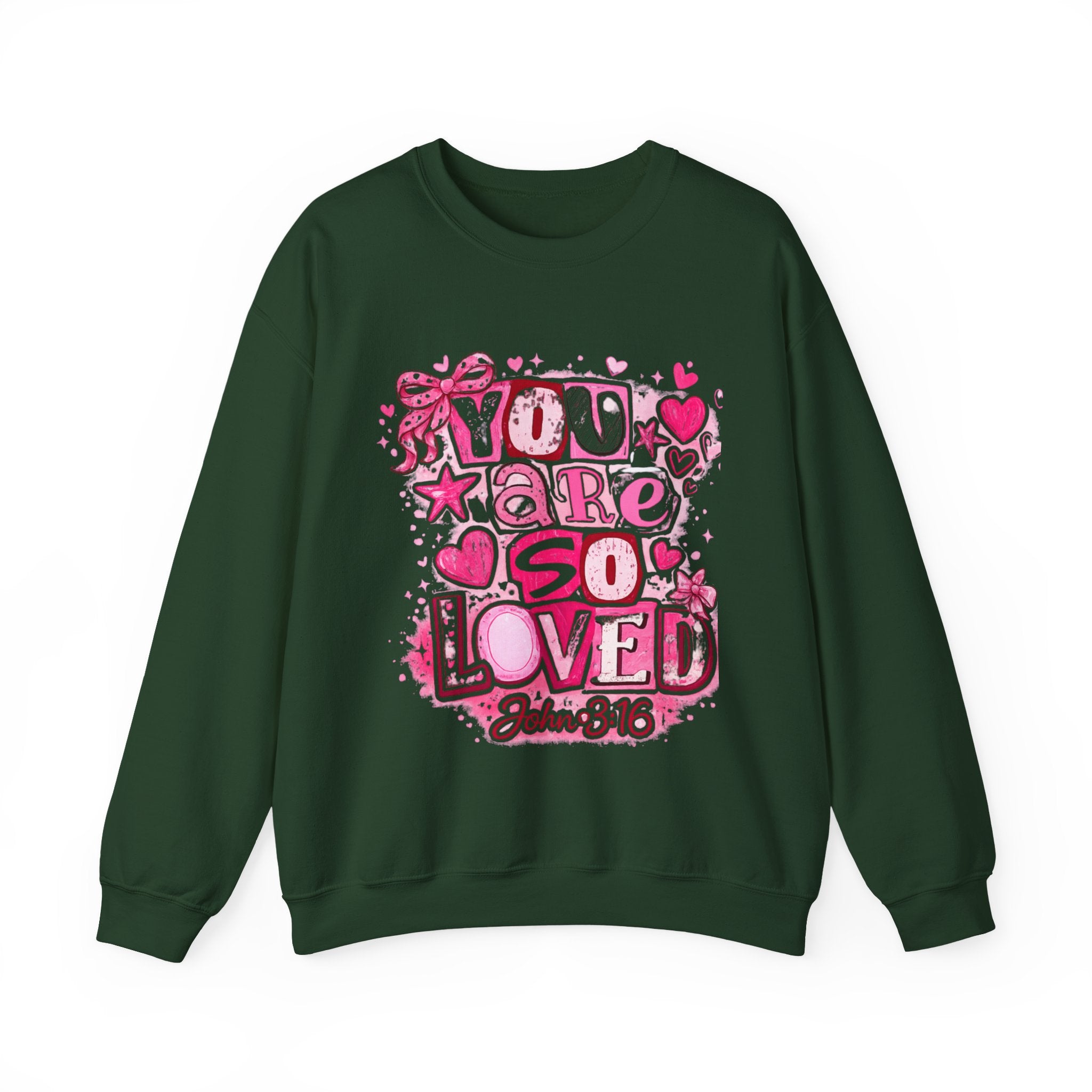 Crewneck Sweatshirt — "You Are So Loved" Christian Heart Design (John 3:16)