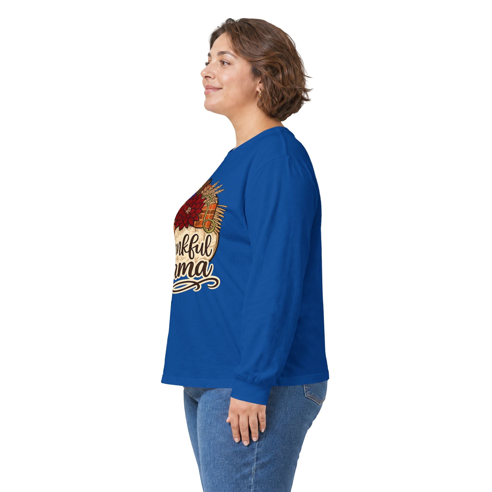 Thankful Mama Long Sleeve Tee — Thanksgiving Floral Cornucopia Shirt