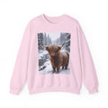 Highland Cow in Snow Crewneck Sweatshirt - Cozy Winter Forest Highlander Graphic