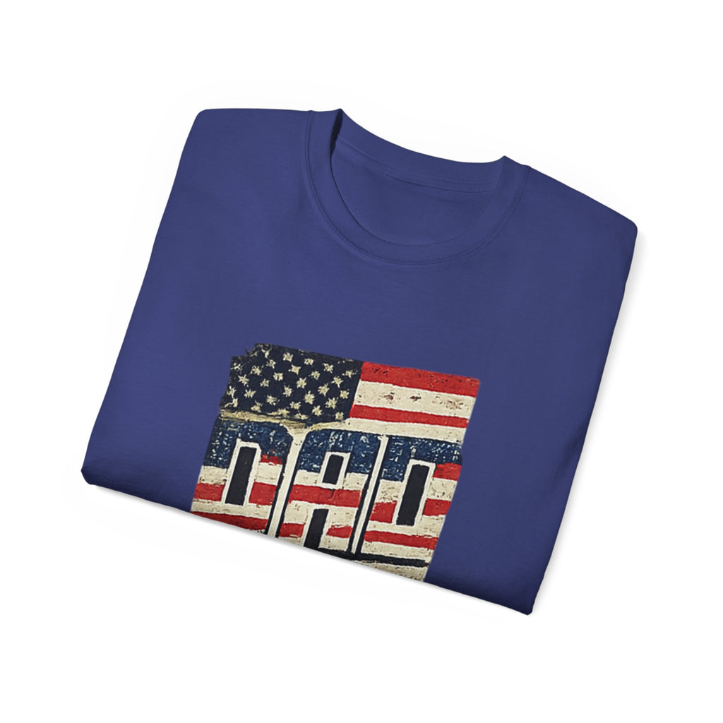 Patriotic Dad T-Shirt – Vintage American Flag 'DAD' Tee for Father’s Day