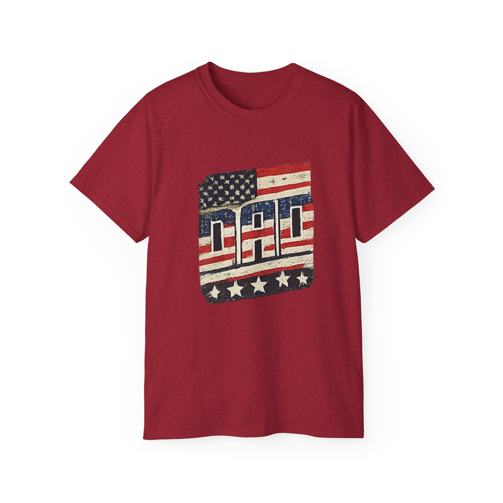 Patriotic Dad T-Shirt – Vintage American Flag 'DAD' Tee for Father’s Day