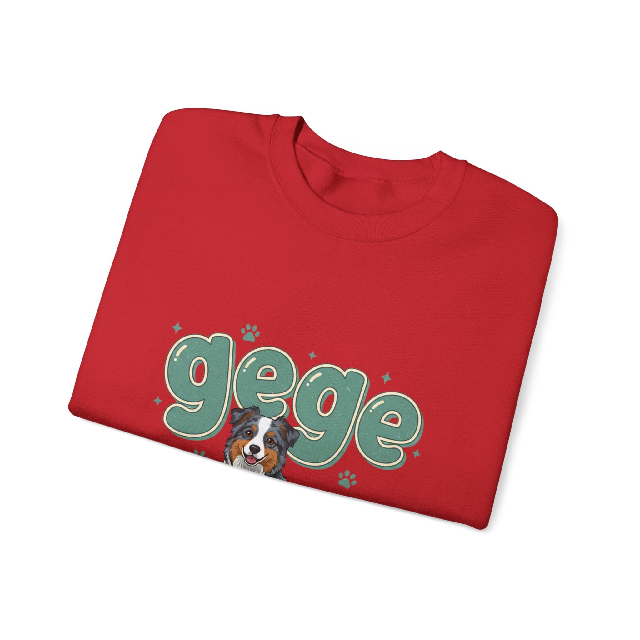 Crewneck Sweatshirt — Cute "gege" Design with Australian Shepherd Illustration