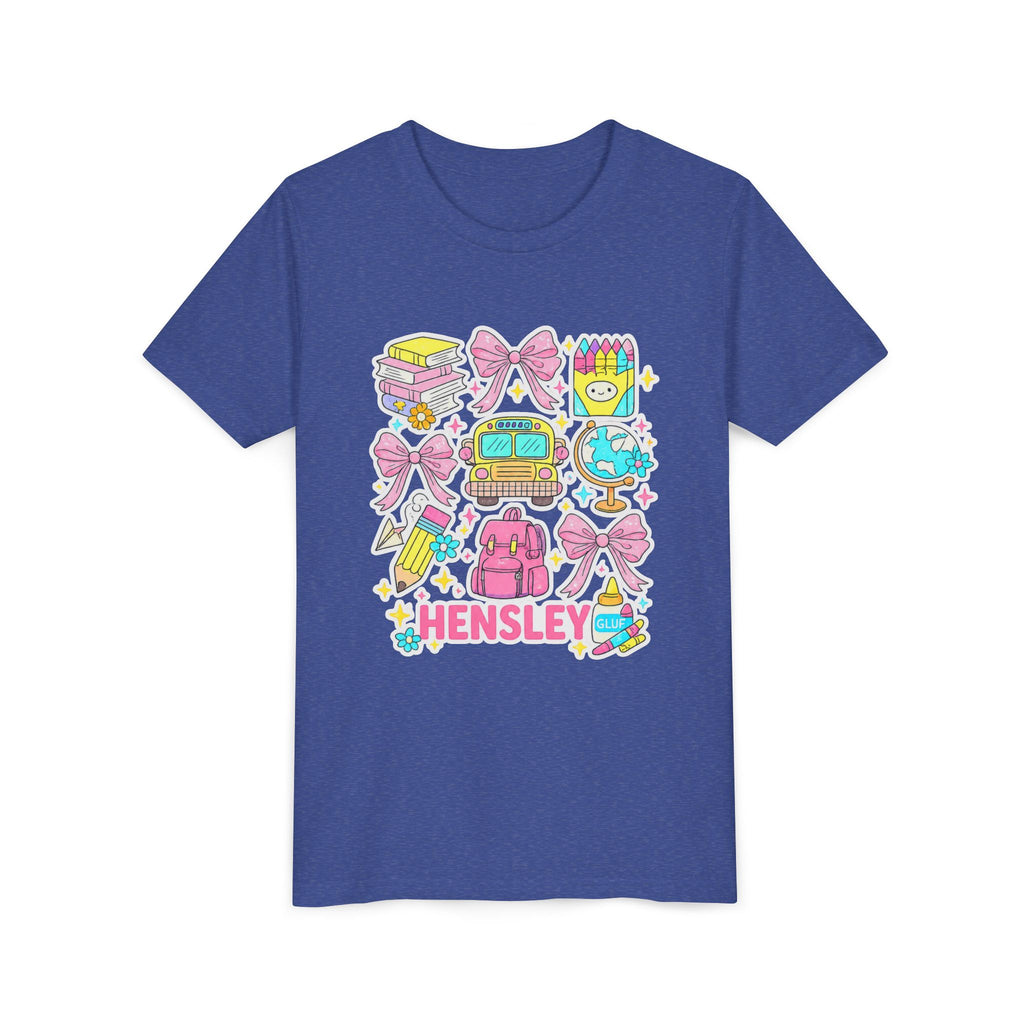 Personalized Kids Back to School Tee – Cute School Icons with Name (Hensley)