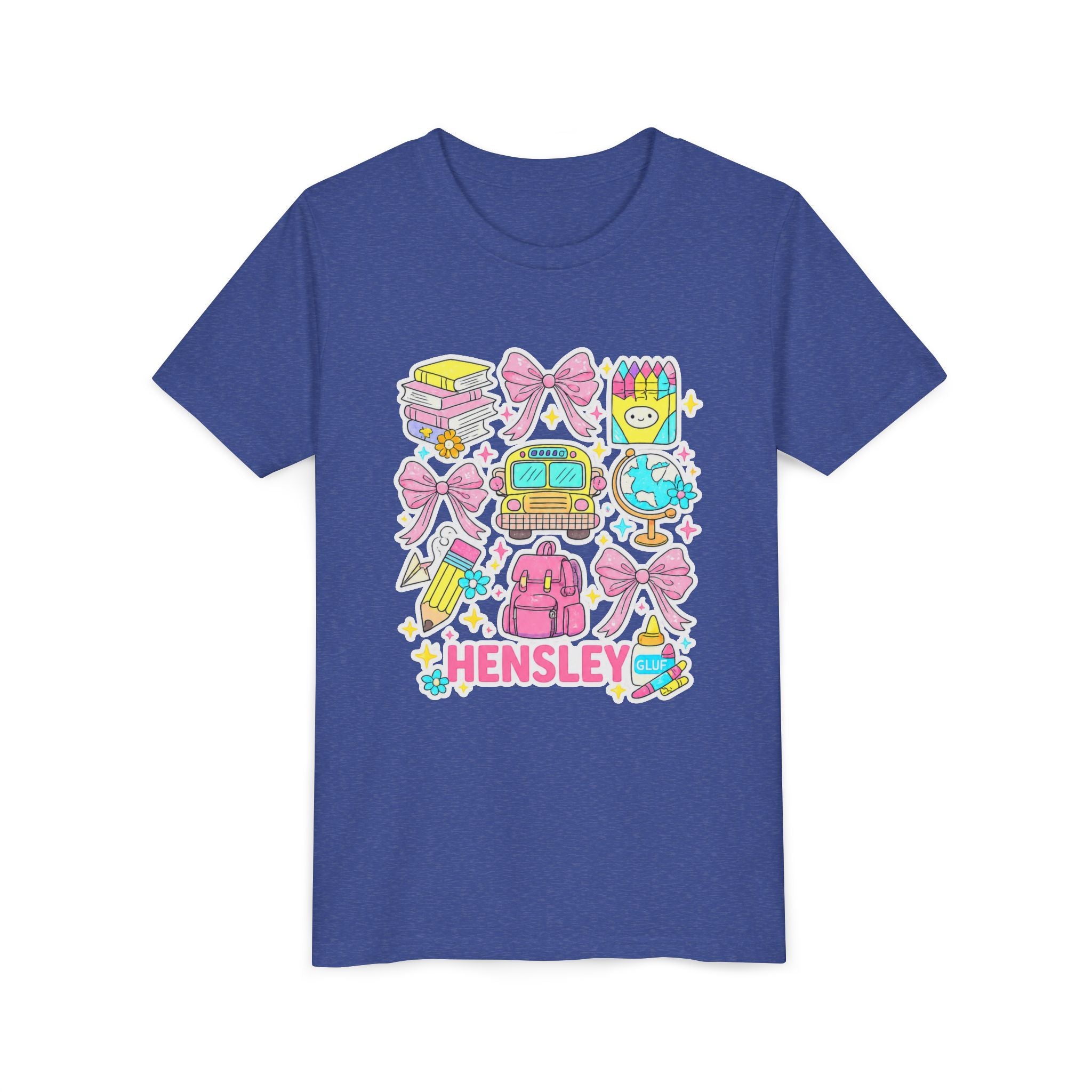 Personalized Kids Back to School Tee – Cute School Icons with Name (Hensley)