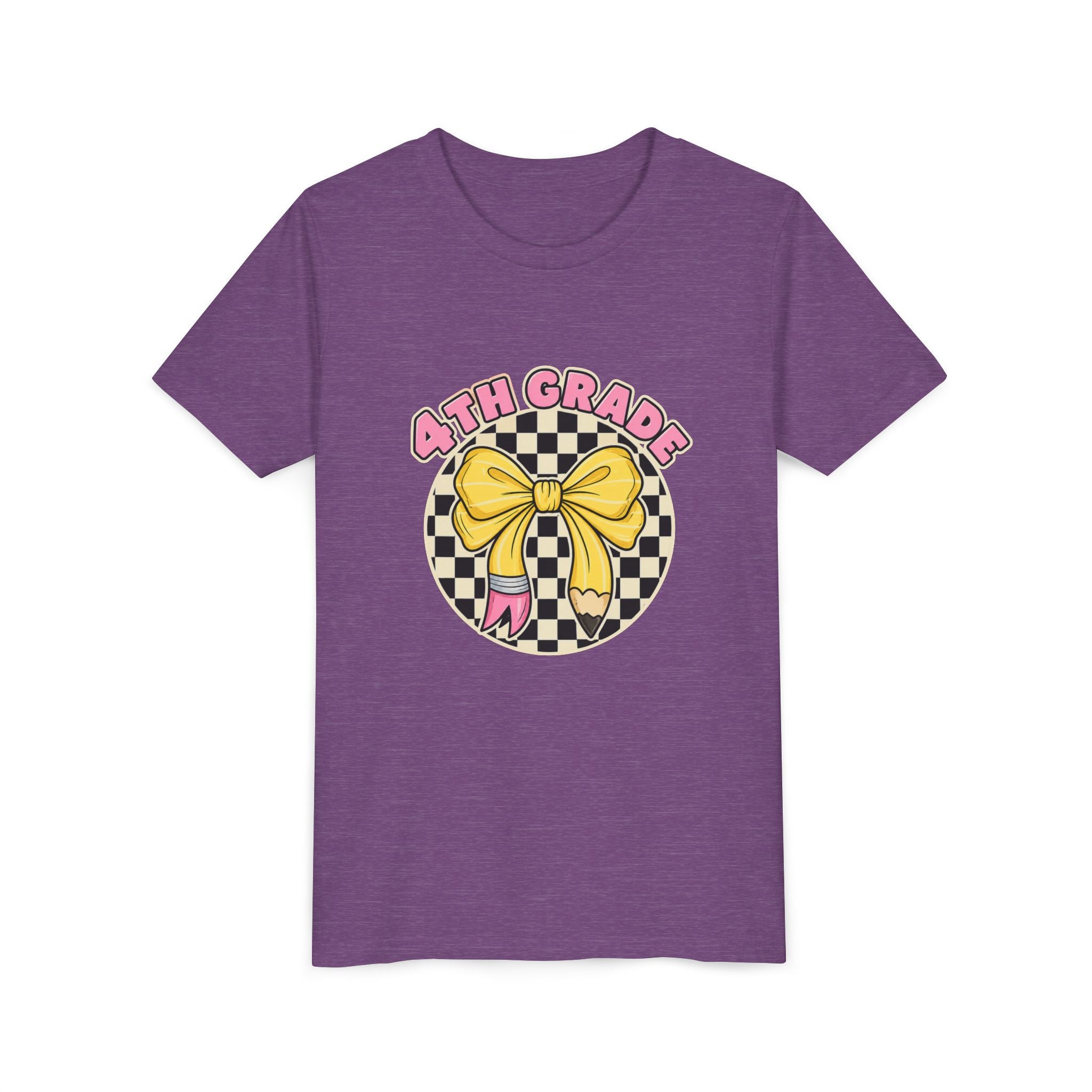 4th Grade Youth Tee — Cute Checkerboard Bow Back-to-School Shirt
