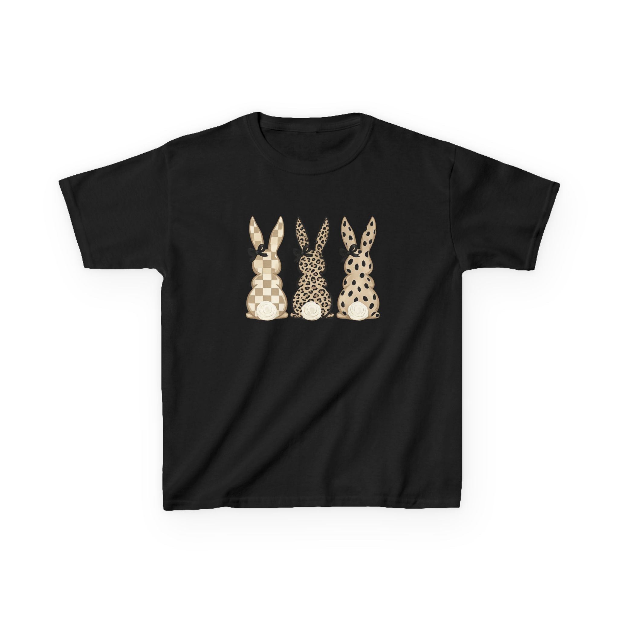 Kids Bunny Trio Tee — Neutral Patterned Easter Rabbit Shirt