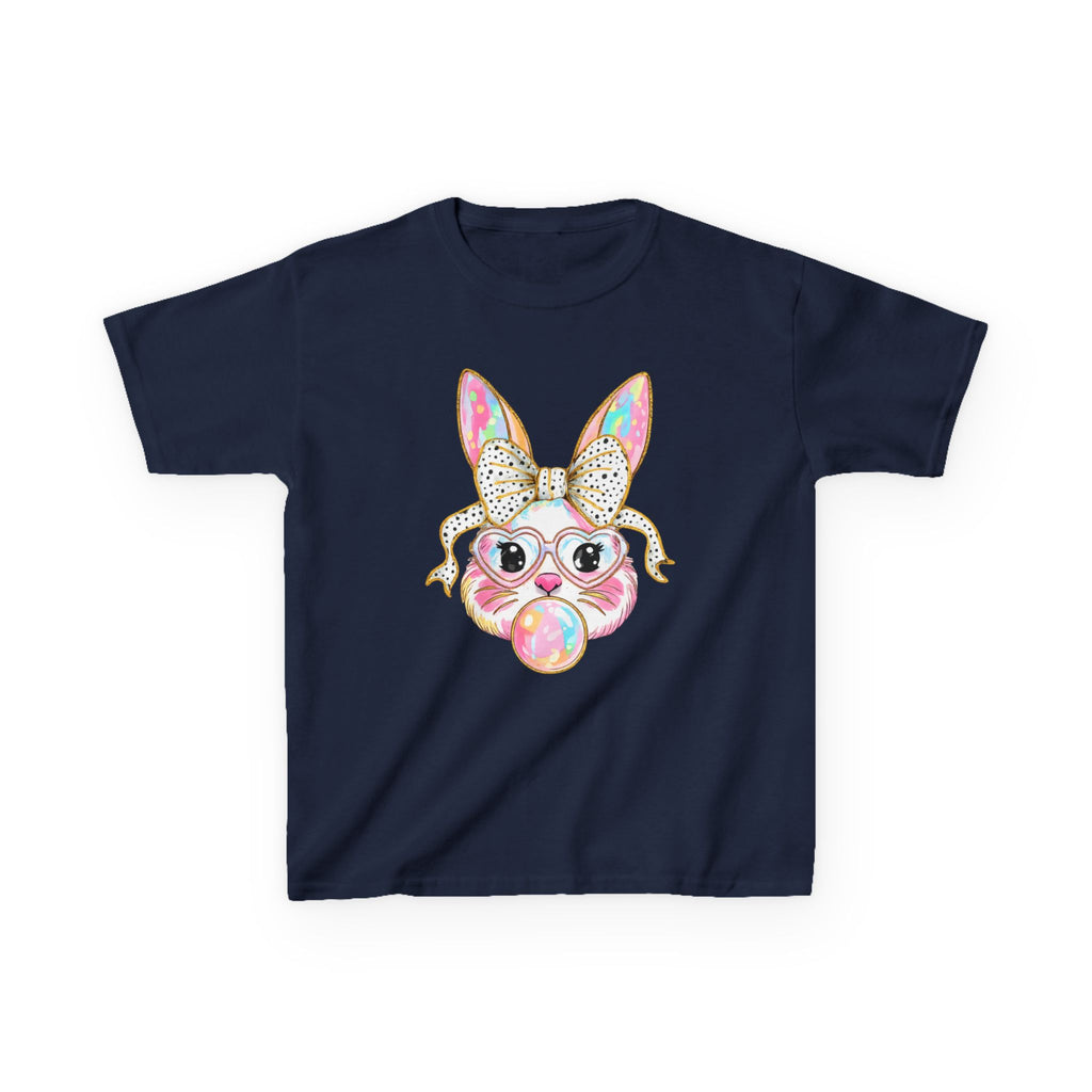 Kids Bunny Bubblegum Tee — Cute Bunny with Bow & Glasses Kids T-Shirt