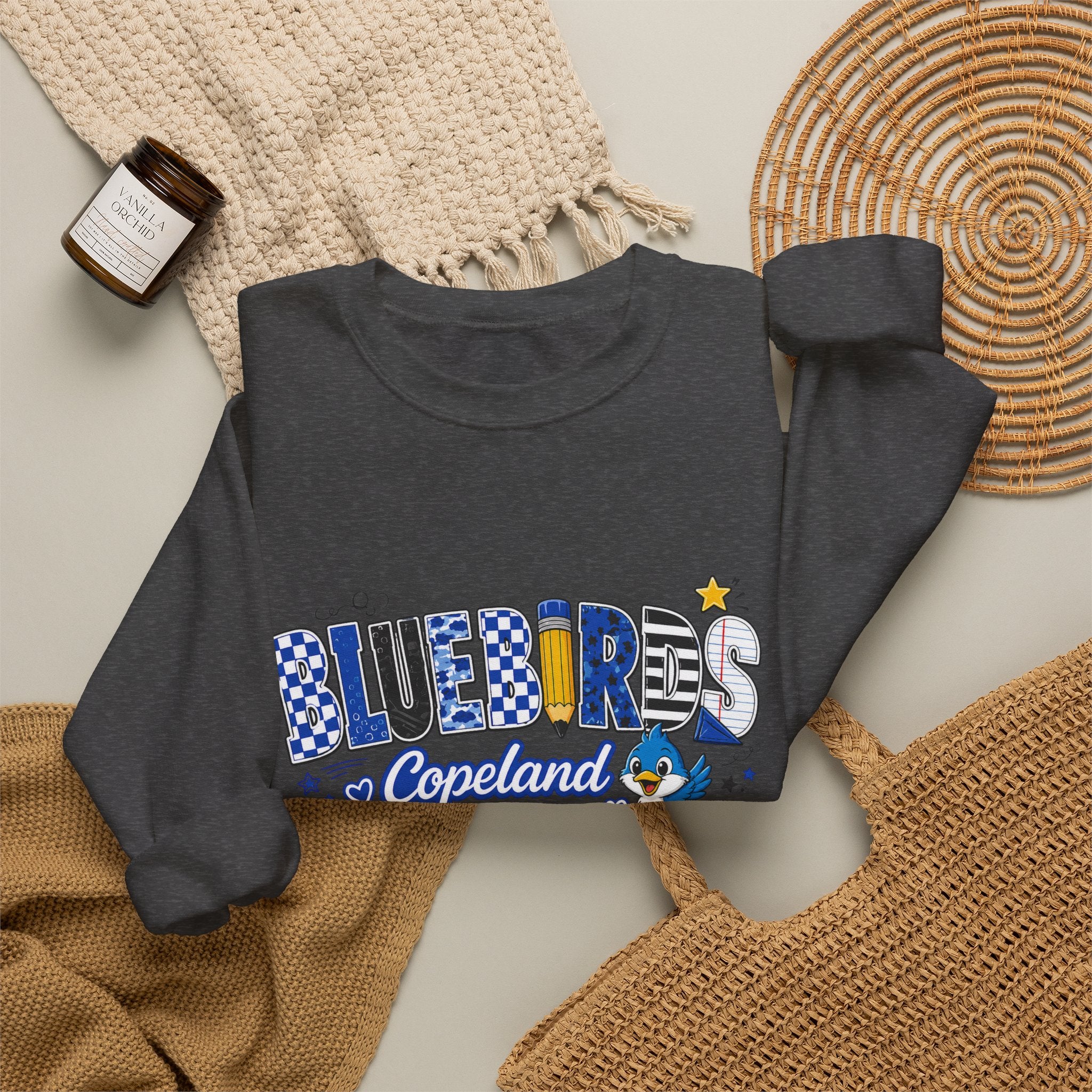 Blueires Copeland Crewneck Sweatshirt — Retro Blue Mascot School Spirit Pullover