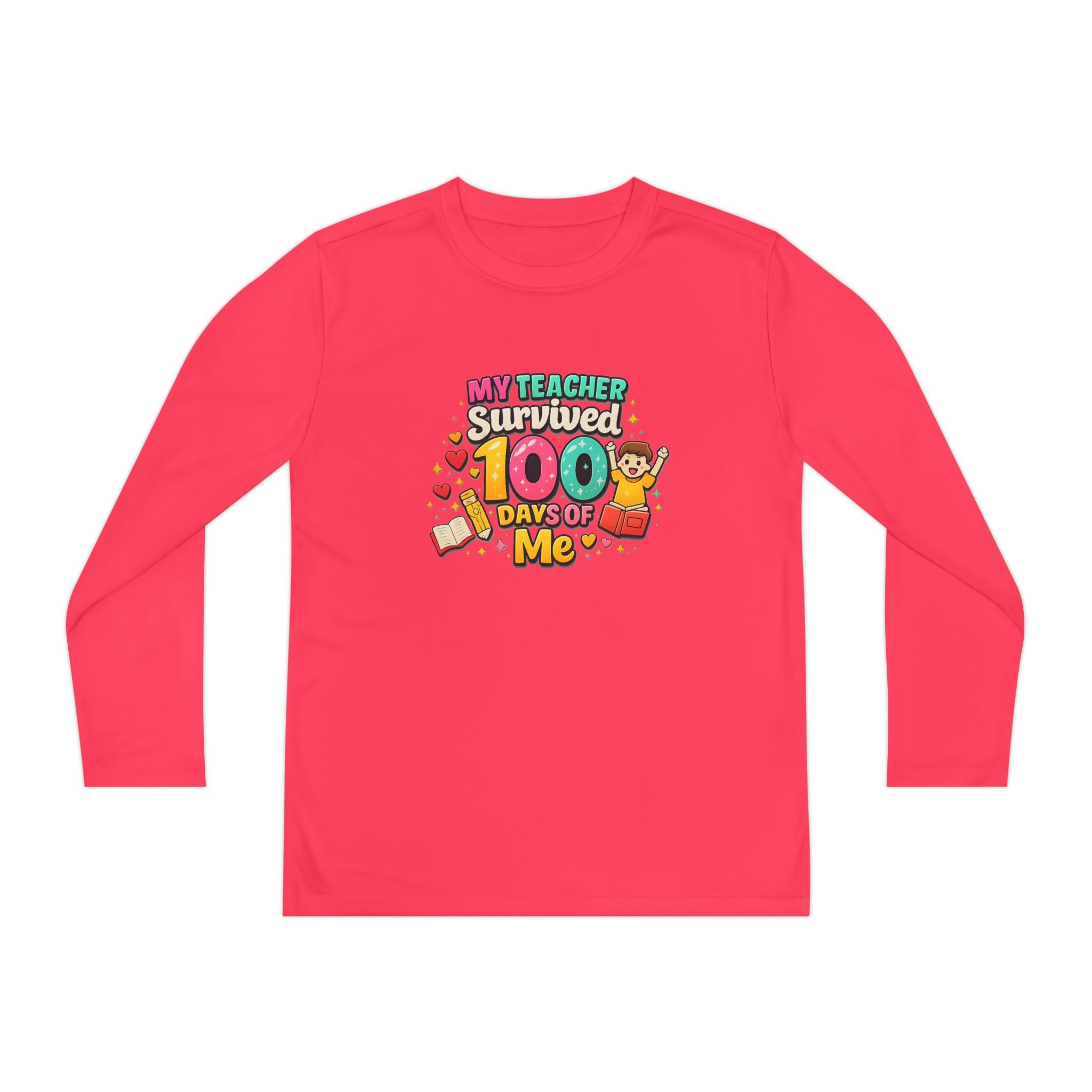 Kids Long Sleeve Tee — “My Teacher Survived 100 Days of Me” Colorful Celebration Shirt