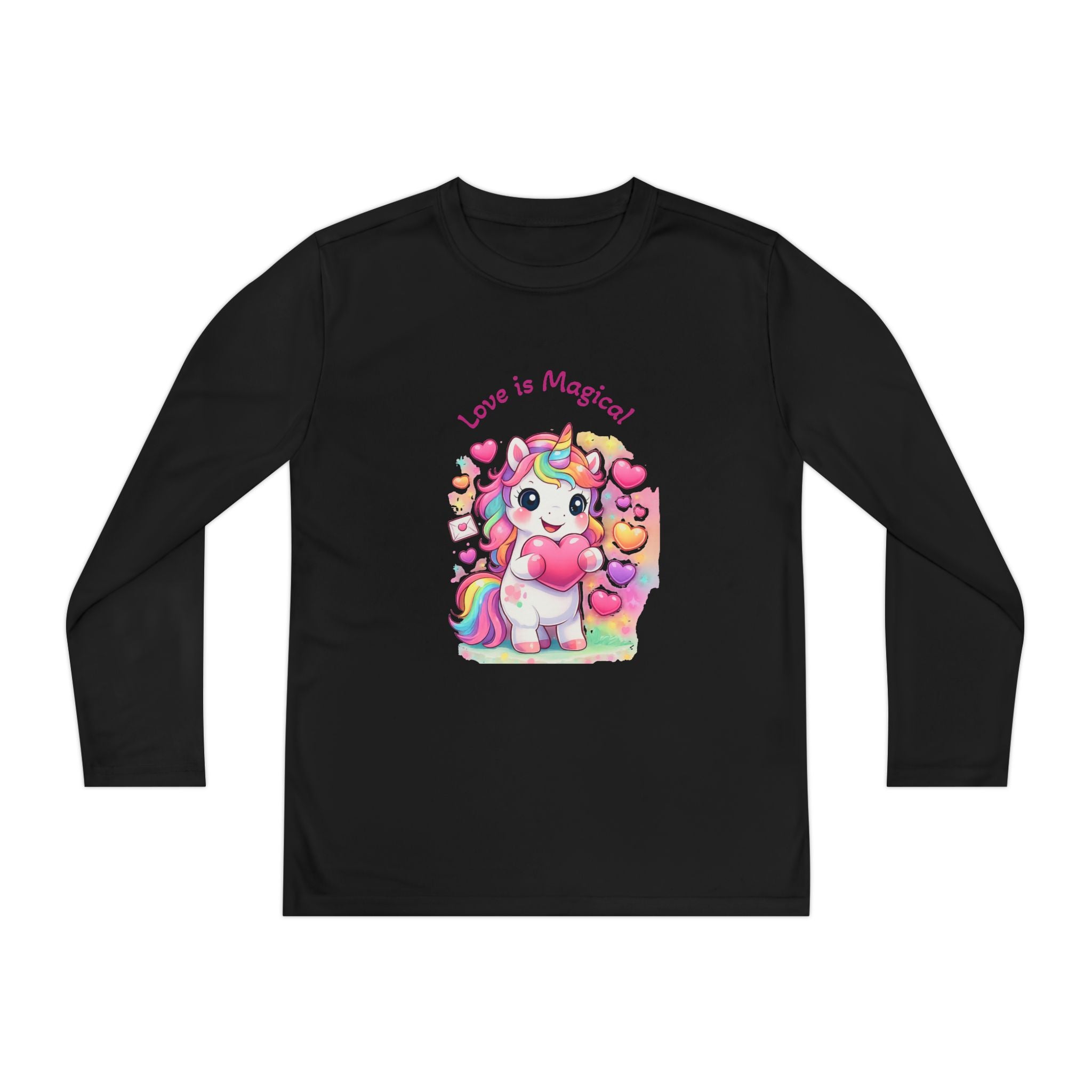 Youth Long Sleeve Tee — "Love Is Magical" Cute Rainbow Unicorn Shirt
