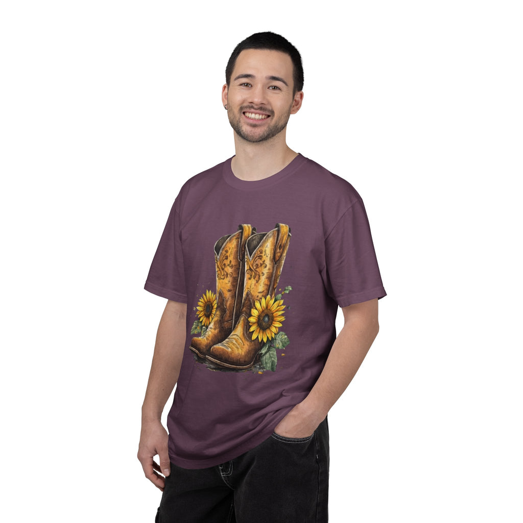 Cowgirl Boots & Sunflowers T-Shirt — Western Floral Graphic Tee
