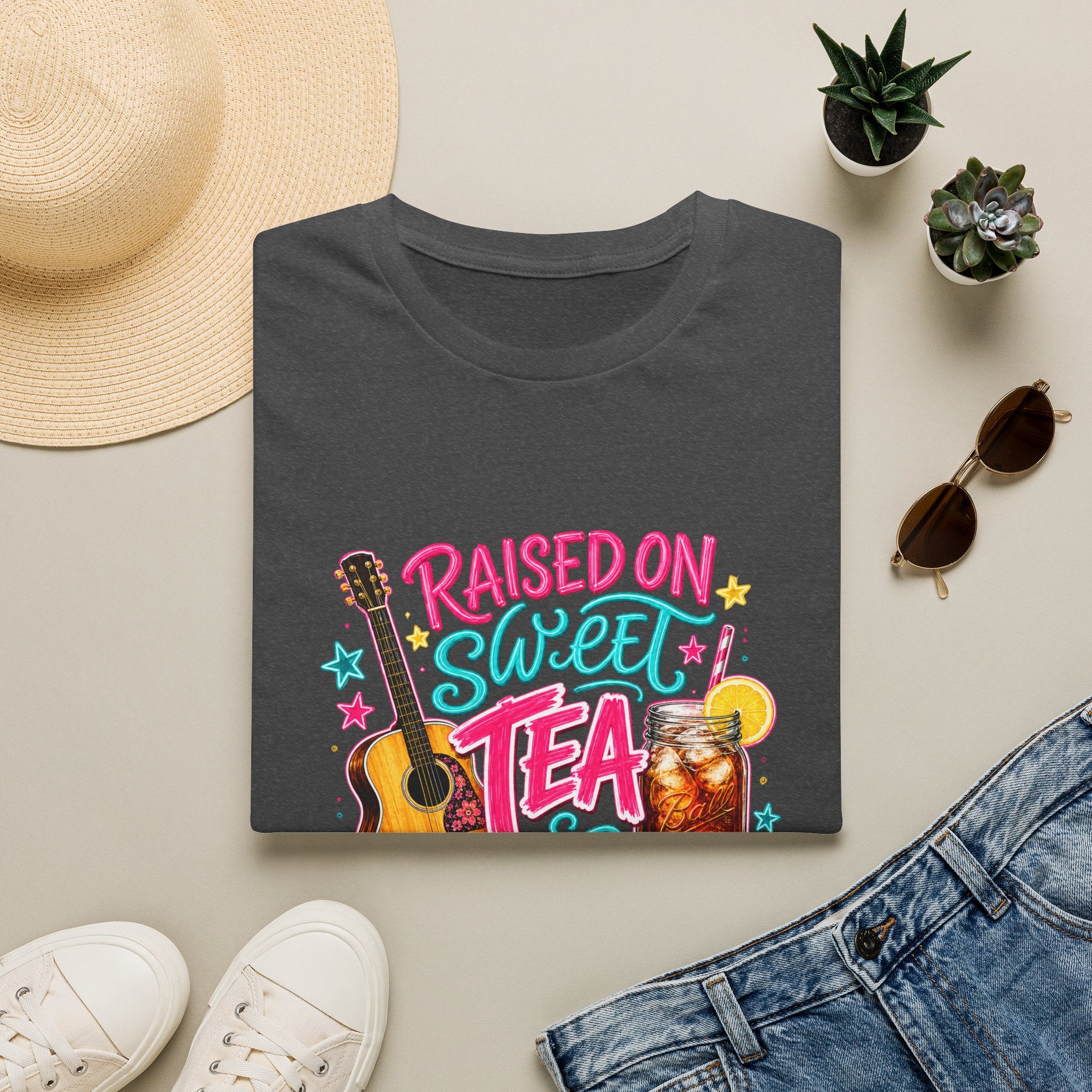 Raised On Sweet Tea T-Shirt — 90s Country Guitar & Iced Tea Graphic Tee