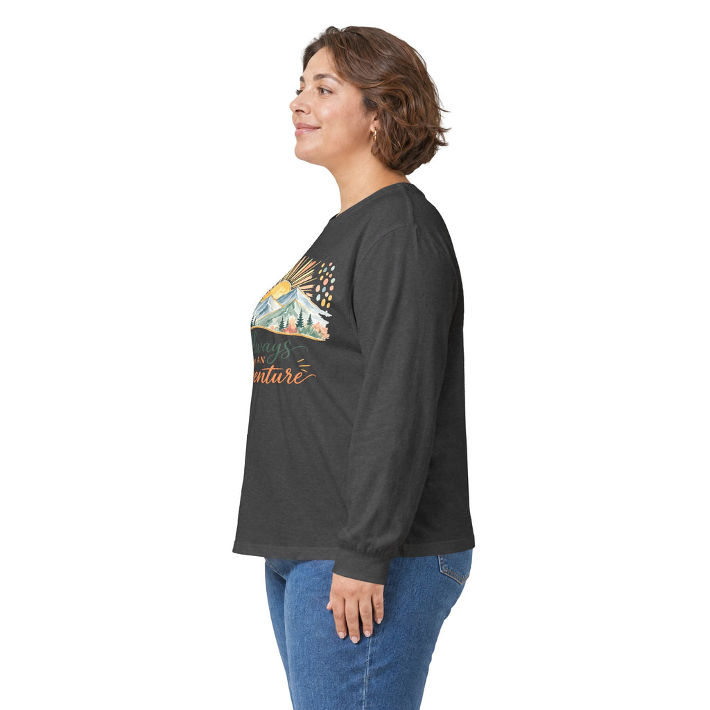 Always Adventure Long Sleeve Tee — Mountain Sunrise Outdoor Graphic Shirt