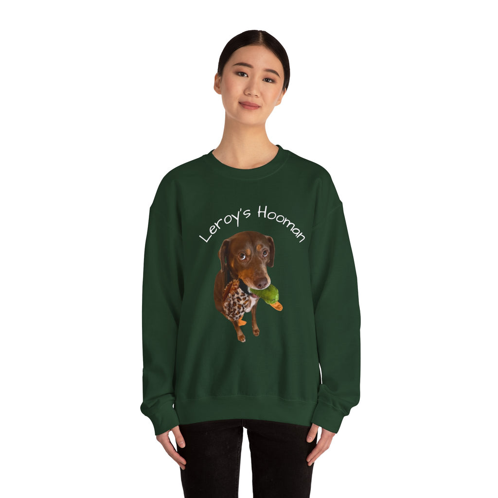 Crewneck Sweatshirt – "Leroy’s Human" Dachshund Graphic, Cute Pet Lover Gift