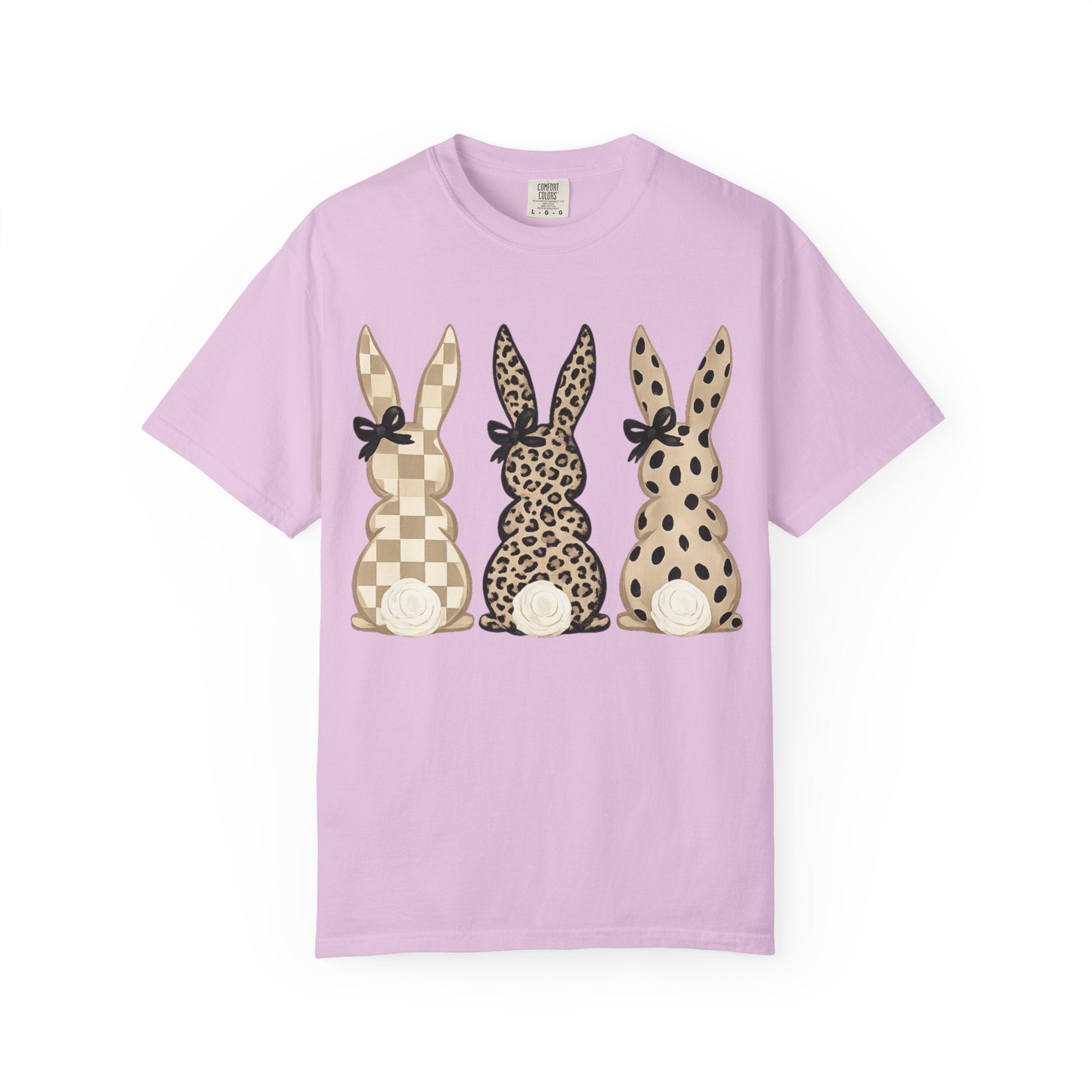 Easter Bunny Trio T-Shirt — Neutral Plaid, Leopard & Polka Dot Bunnies