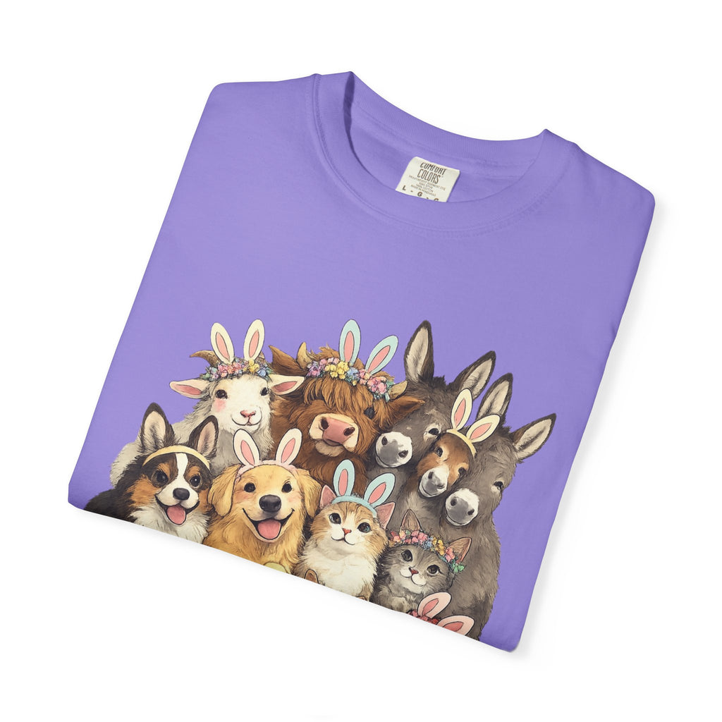 Farm Friends Crew T-Shirt — Cute Bunny, Chick, Donkey & Dog Animal Portrait Tee