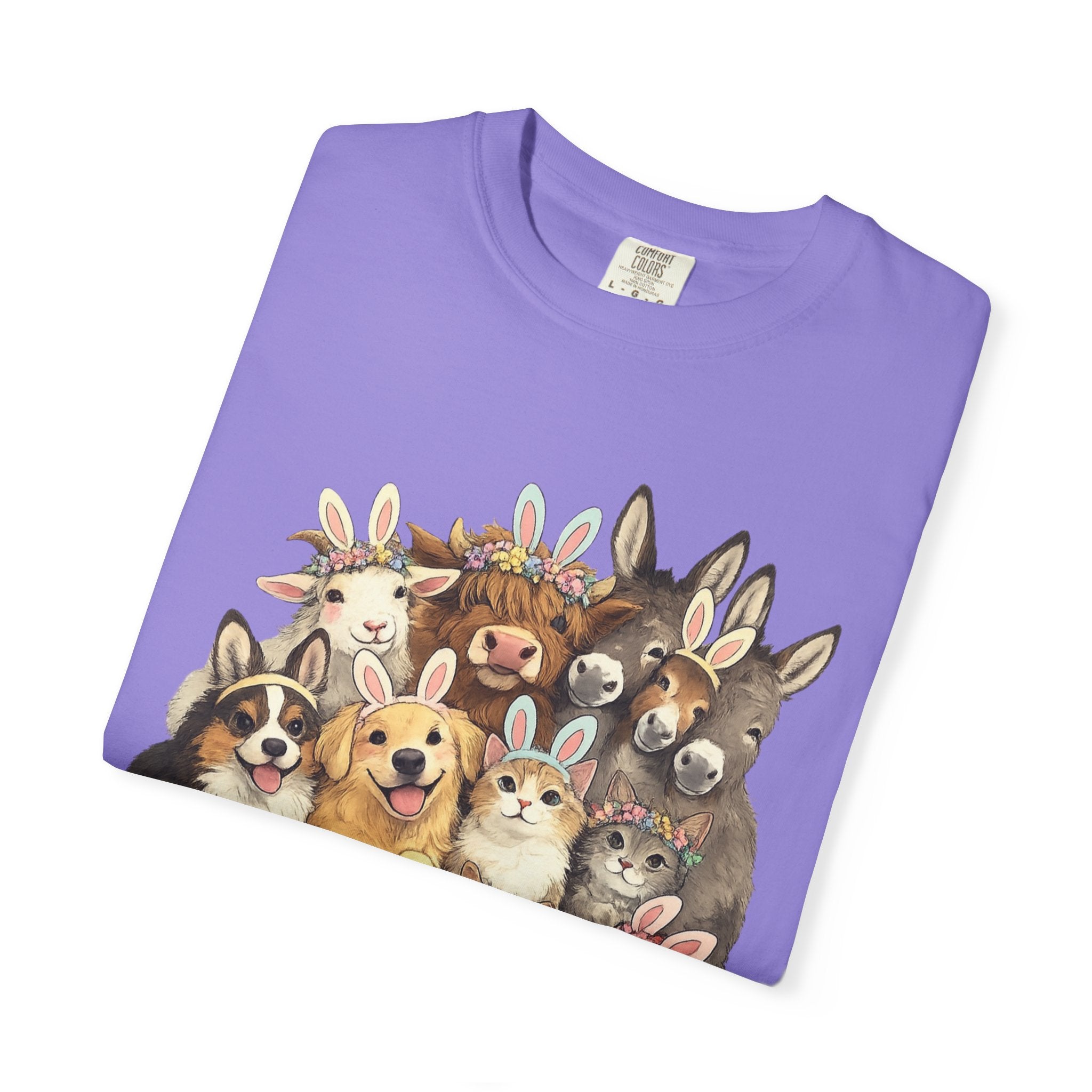 Farm Friends Crew T-Shirt — Cute Bunny, Chick, Donkey & Dog Animal Portrait Tee