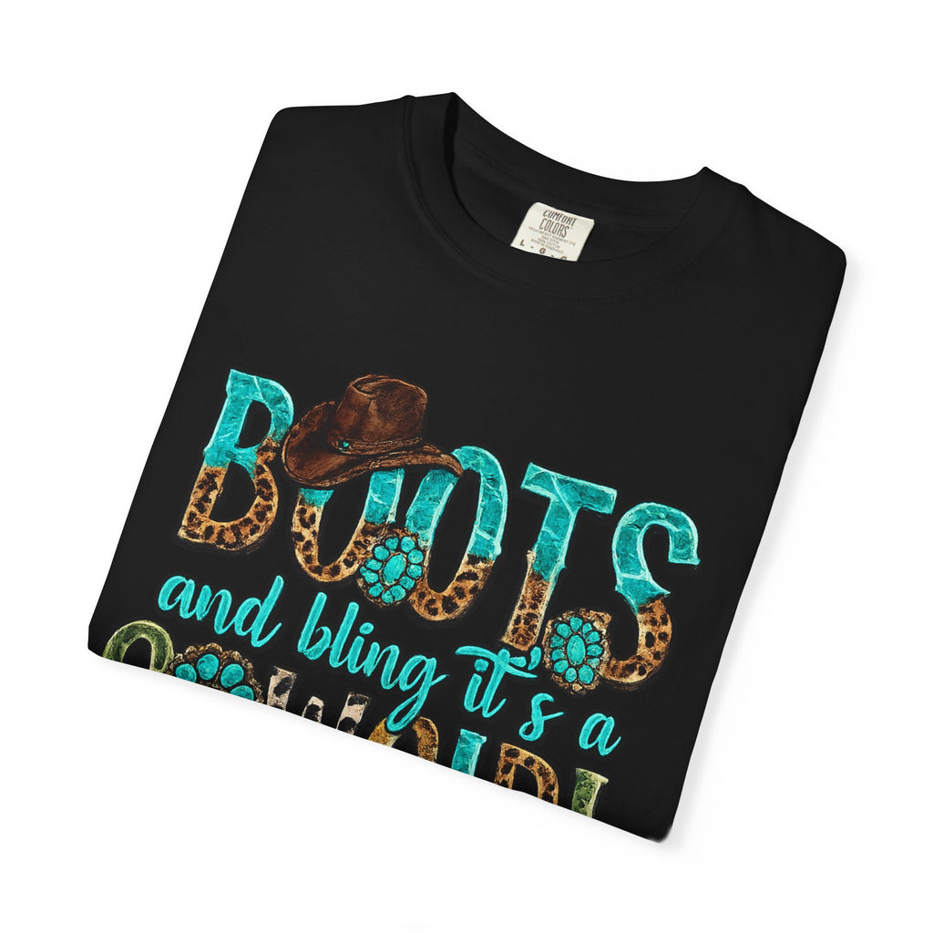 Cowgirl Boots Graphic T-Shirt — "Boots and Bling It's a Cowgirl Thing"