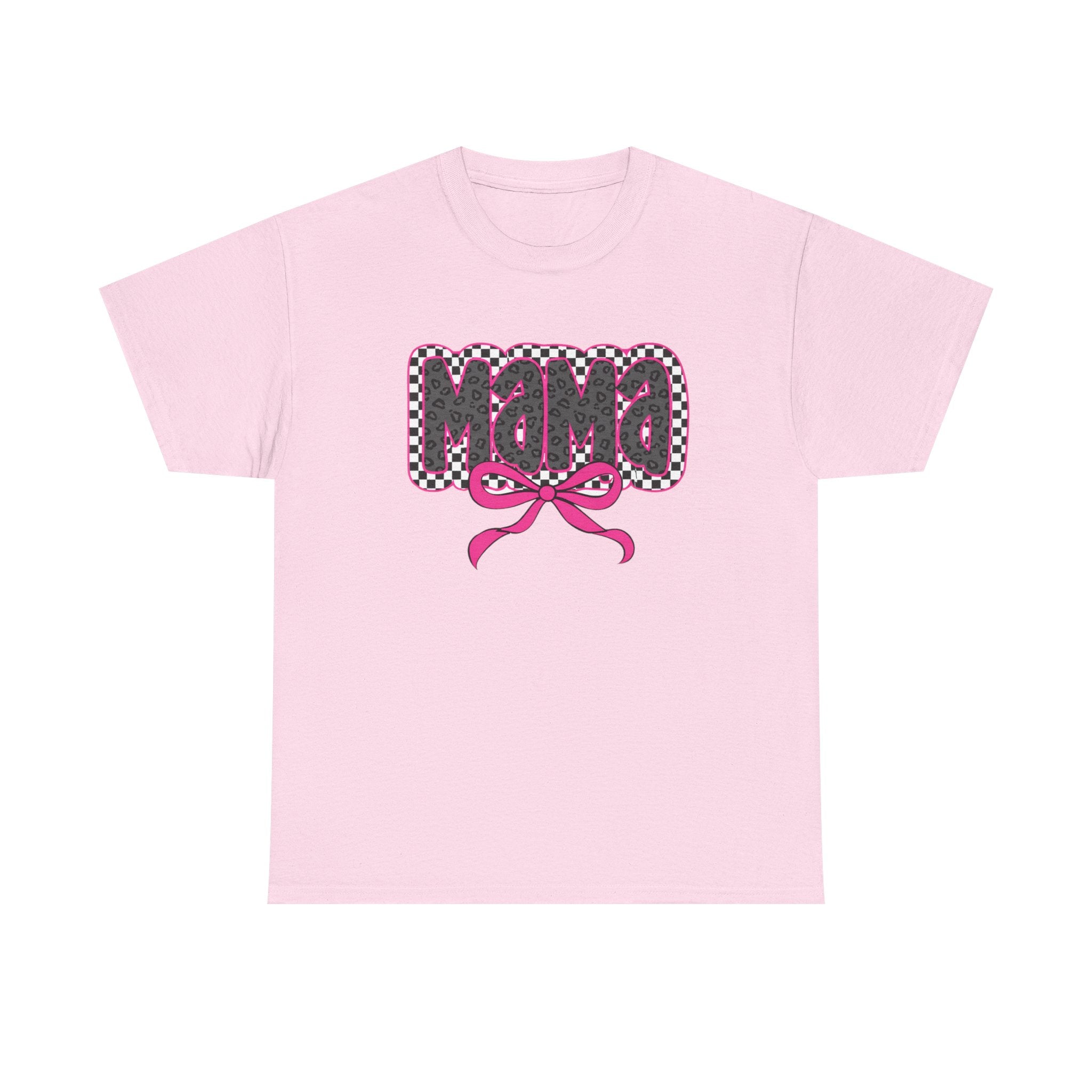 Mama Graphic Tee — Pink Bow Checkerboard Mothers Day Shirt