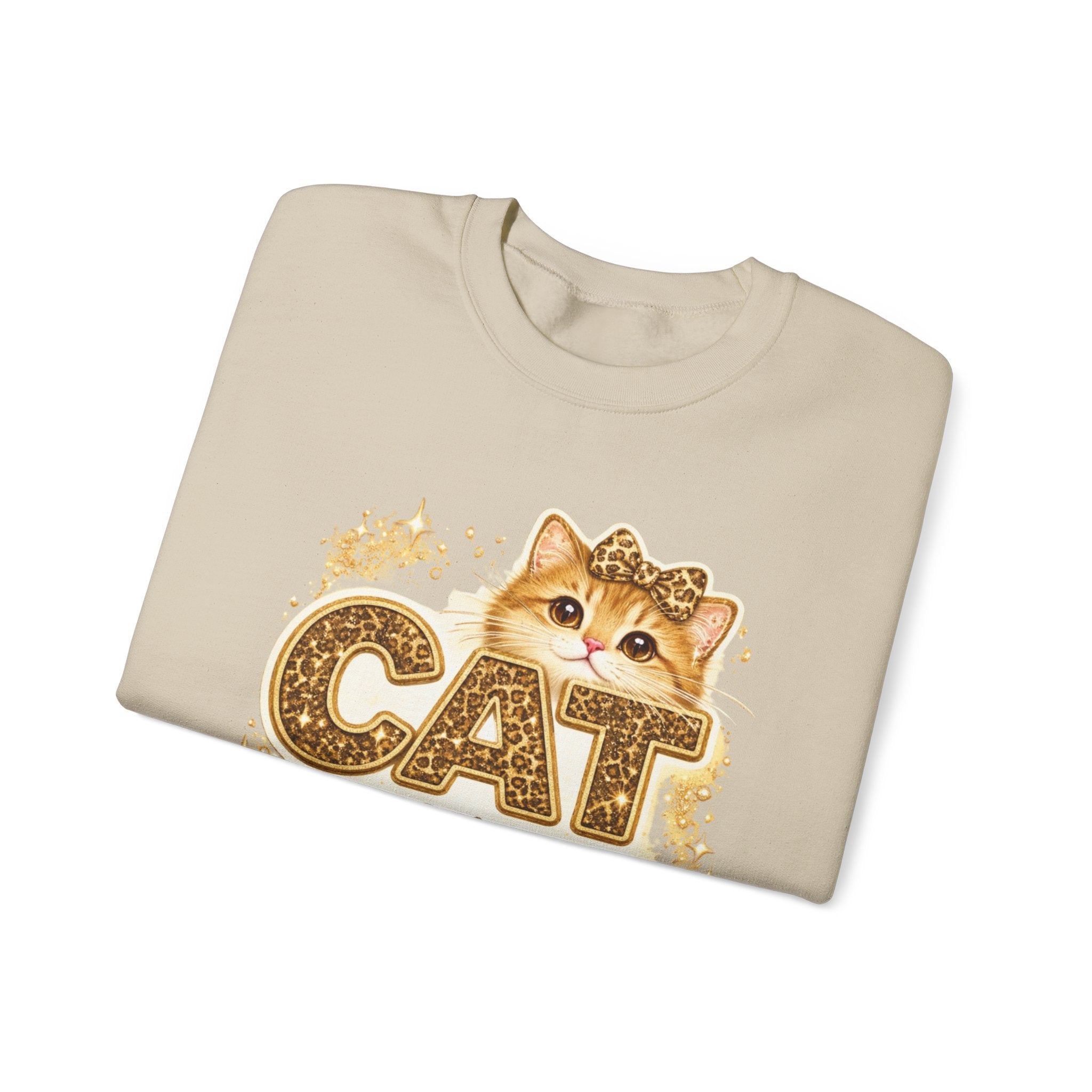 Cat Mama Crewneck Sweatshirt – Cute Gold Glitter Cat Graphic