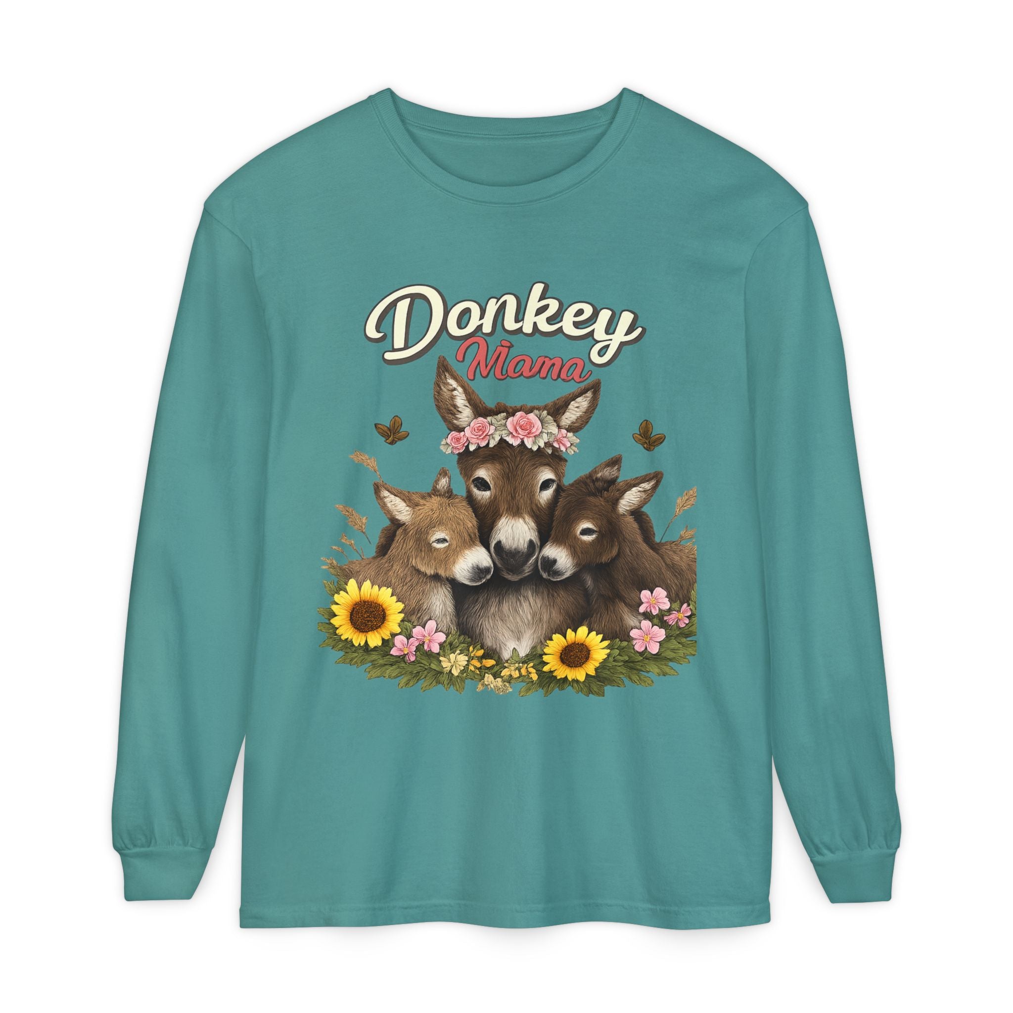 Donkey Mama Long Sleeve Tee — Floral Donkey Mom Shirt for Animal Lovers