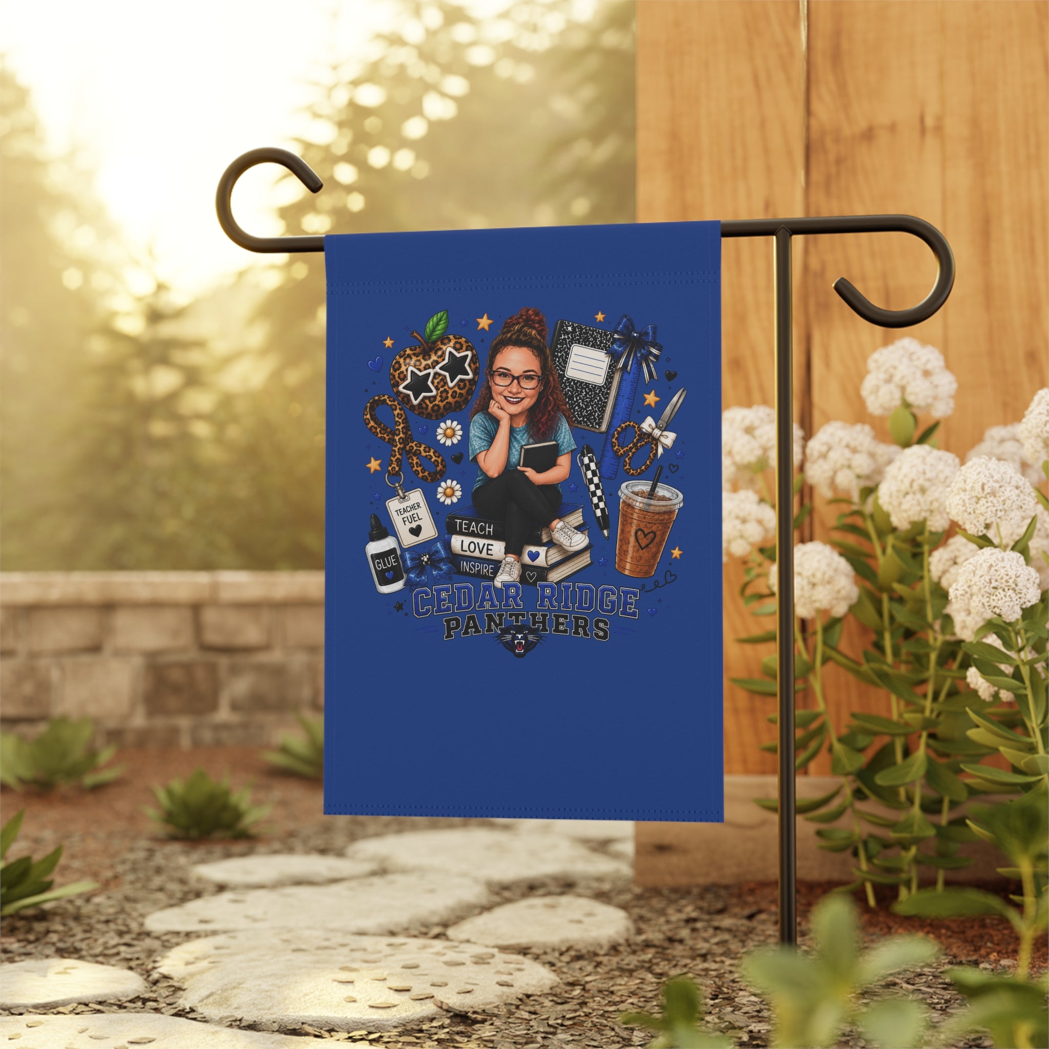 Teacher Garden Flag — Cedar Ridge Panthers Floral School Spirit Banner