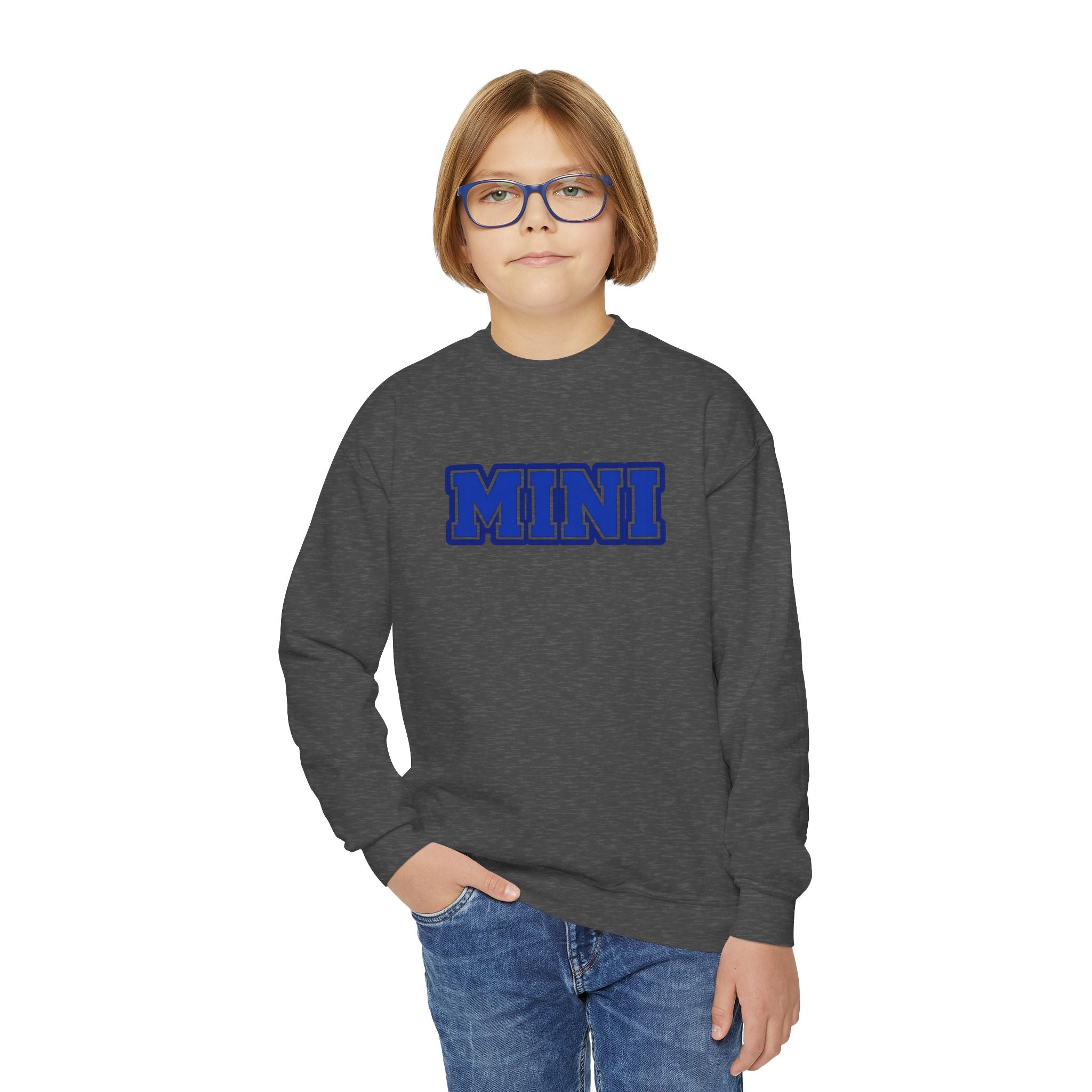 Youth Crewneck Sweatshirt — 'MINI' Varsity Letter Kids Pullover