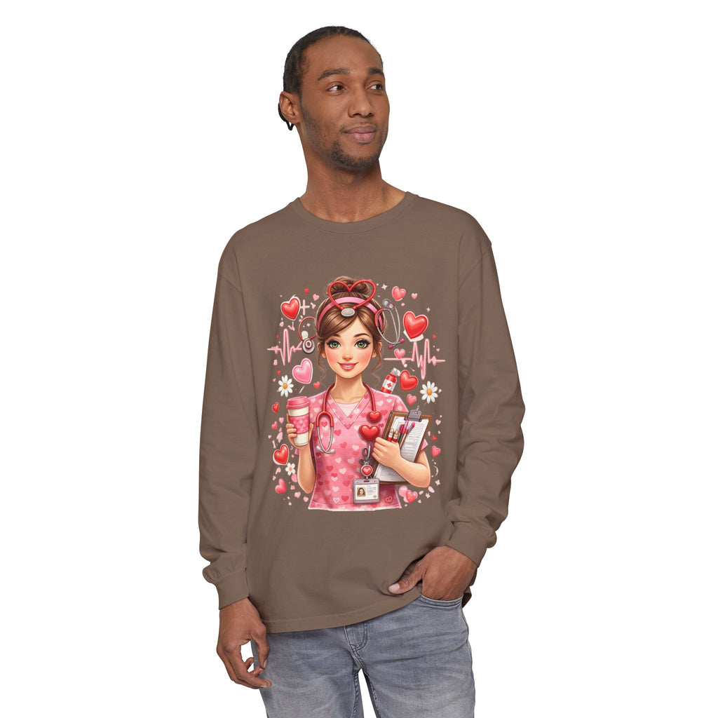 Nurse Love Long Sleeve T-Shirt — Cute Heartbeat Healthcare Graphic