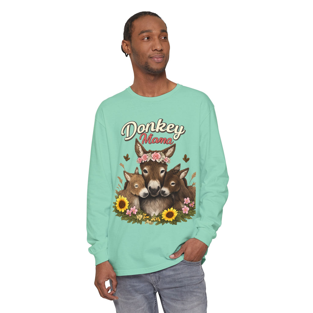 Donkey Mama Long Sleeve Tee — Floral Donkey Mom Shirt for Animal Lovers
