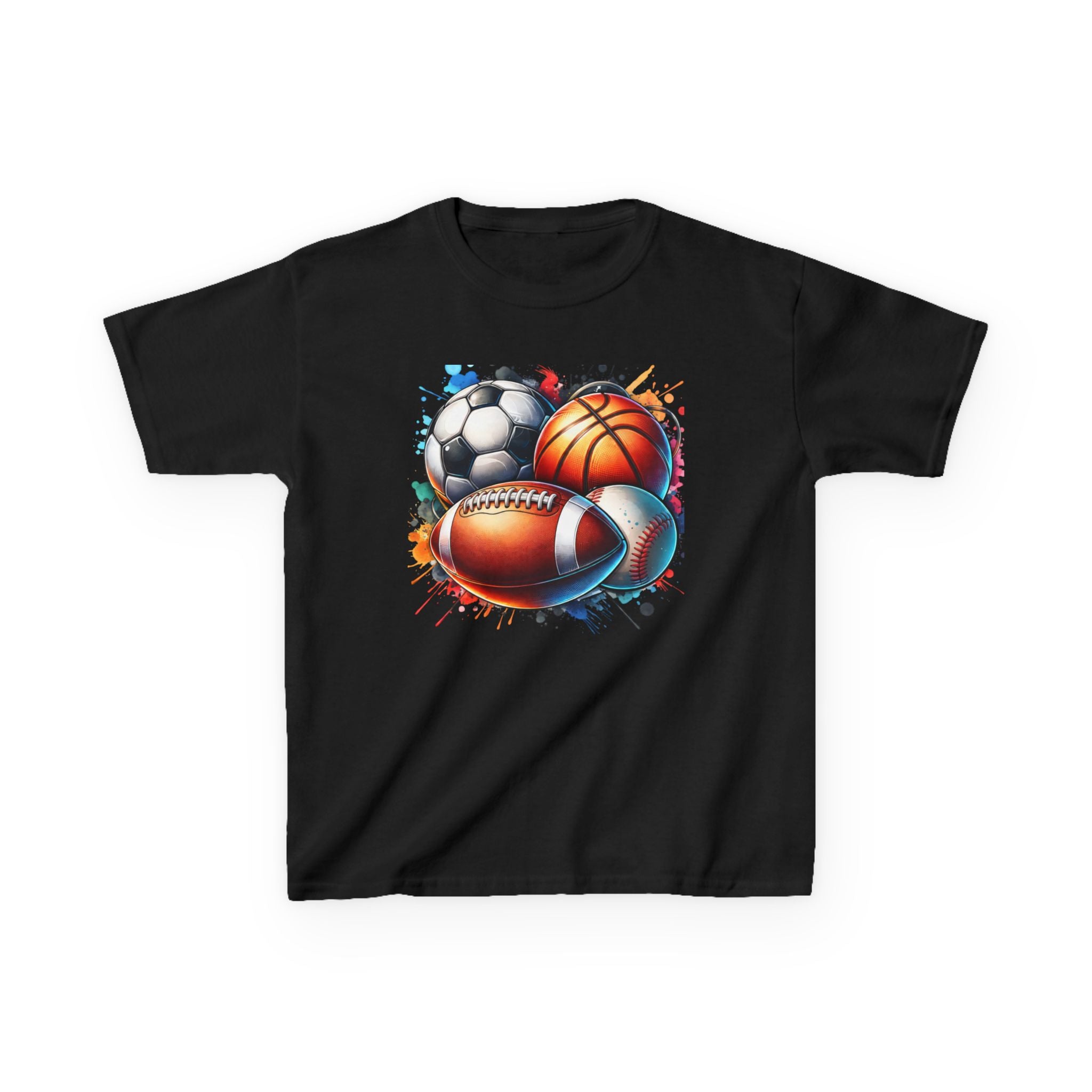 Kids Multi-Sport Splash T-Shirt — Soccer, Basketball & Football Graphic