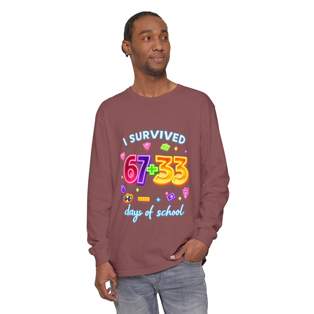 Long Sleeve T‑Shirt "I Survived 67+33 Days of School" — Cute Colorful End‑of‑School Celebration Tee