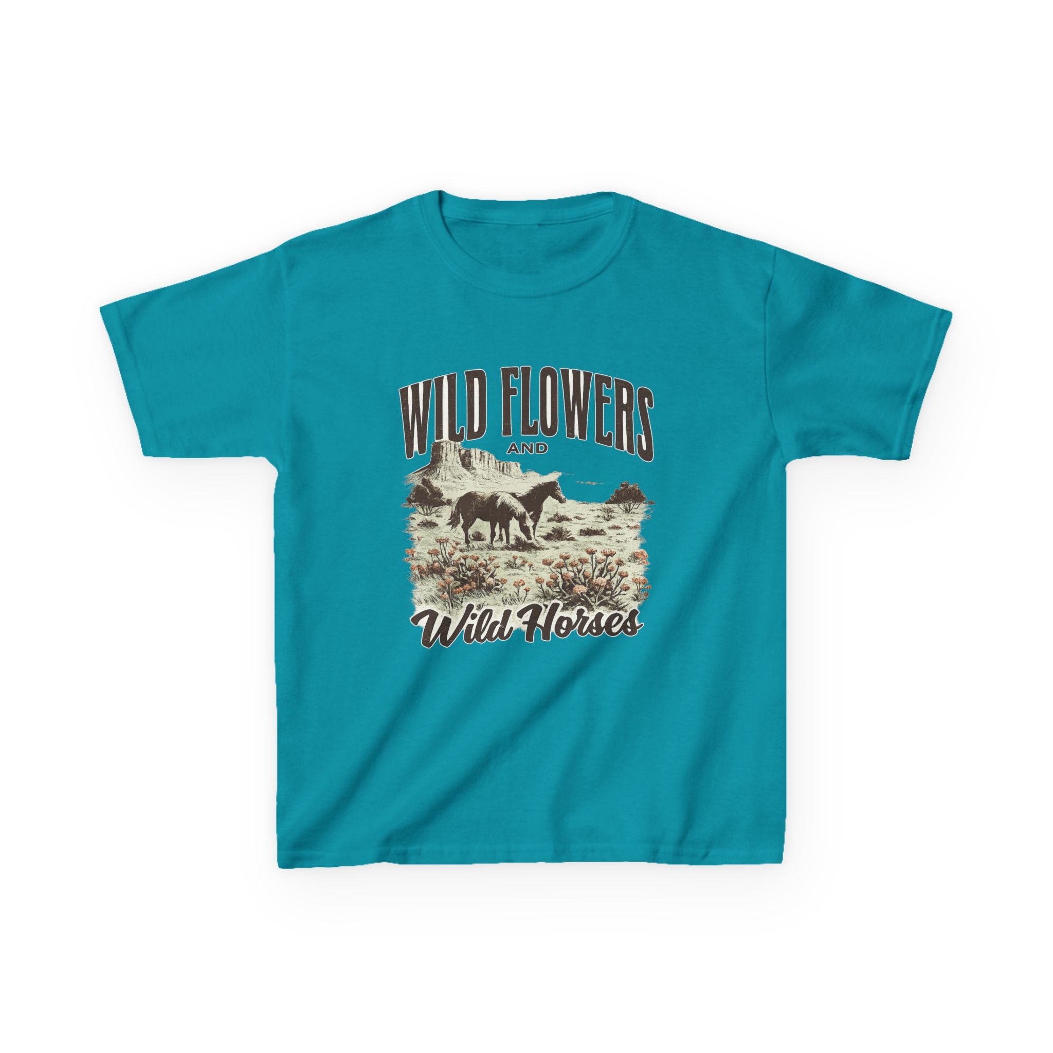 Kids T-Shirt — "Wild Flowers and Wild Horses" Rustic Western Tee