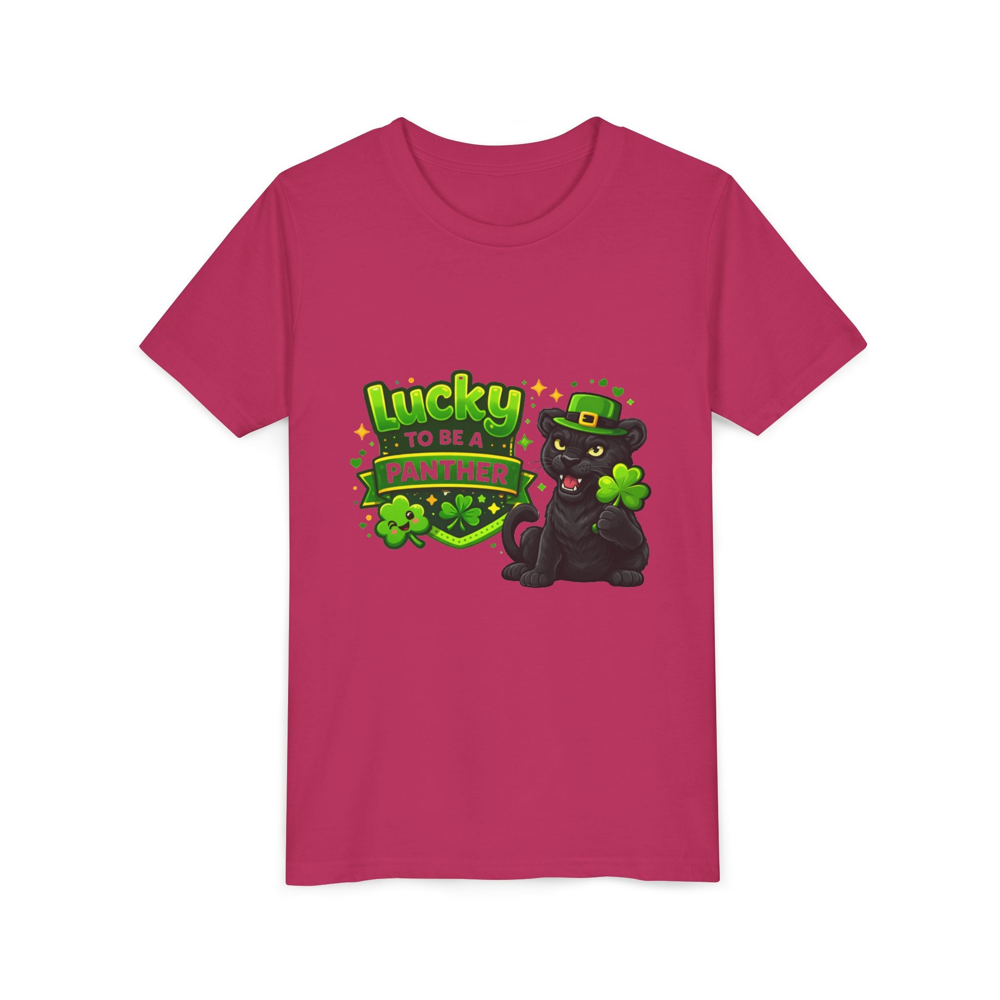 Youth Tee — "Lucky to Be a Panther" St. Patrick's Day Shamrock Tee