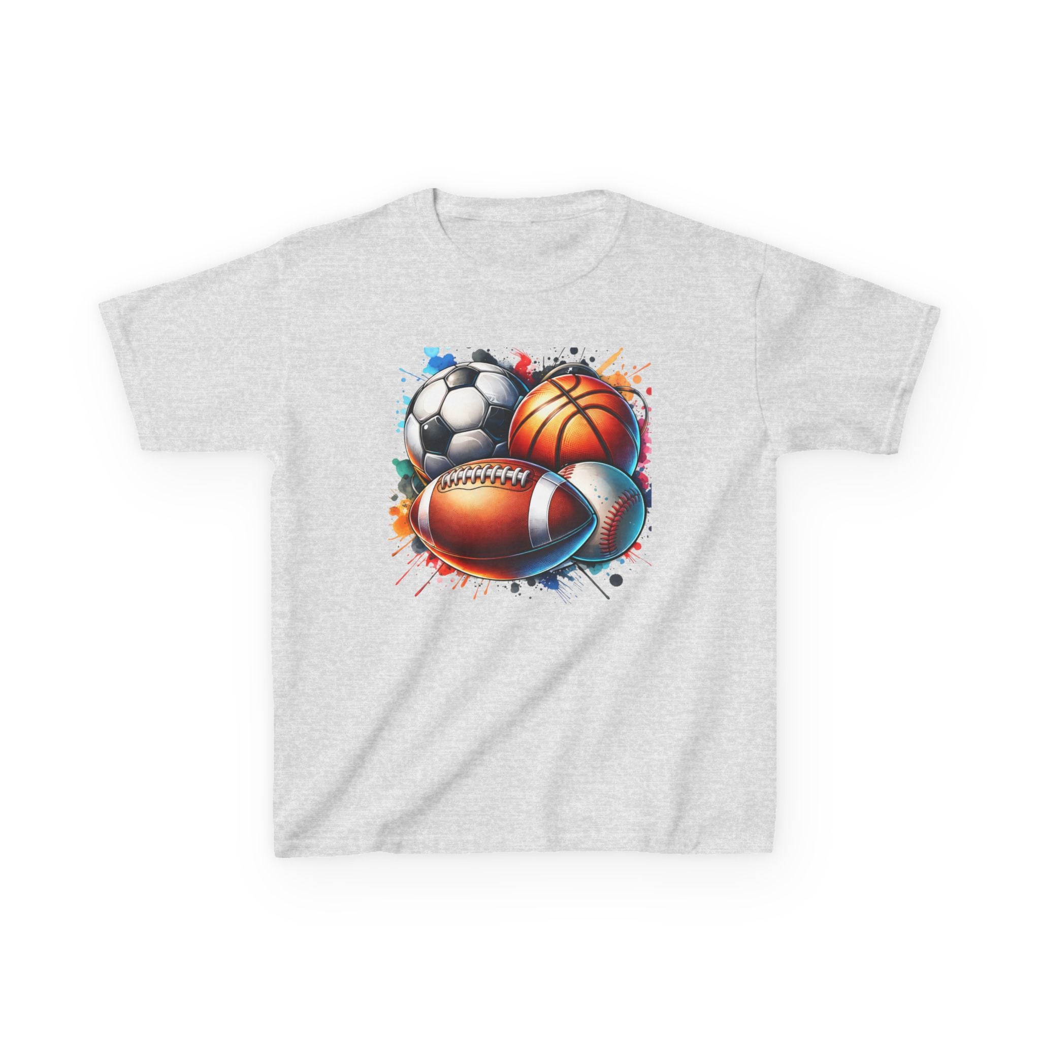 Kids Multi-Sport Splash T-Shirt — Soccer, Basketball & Football Graphic