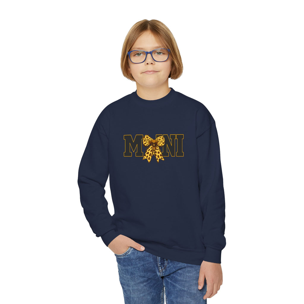 Youth 'Mini' Crewneck Sweatshirt — Leopard Bow Graphic