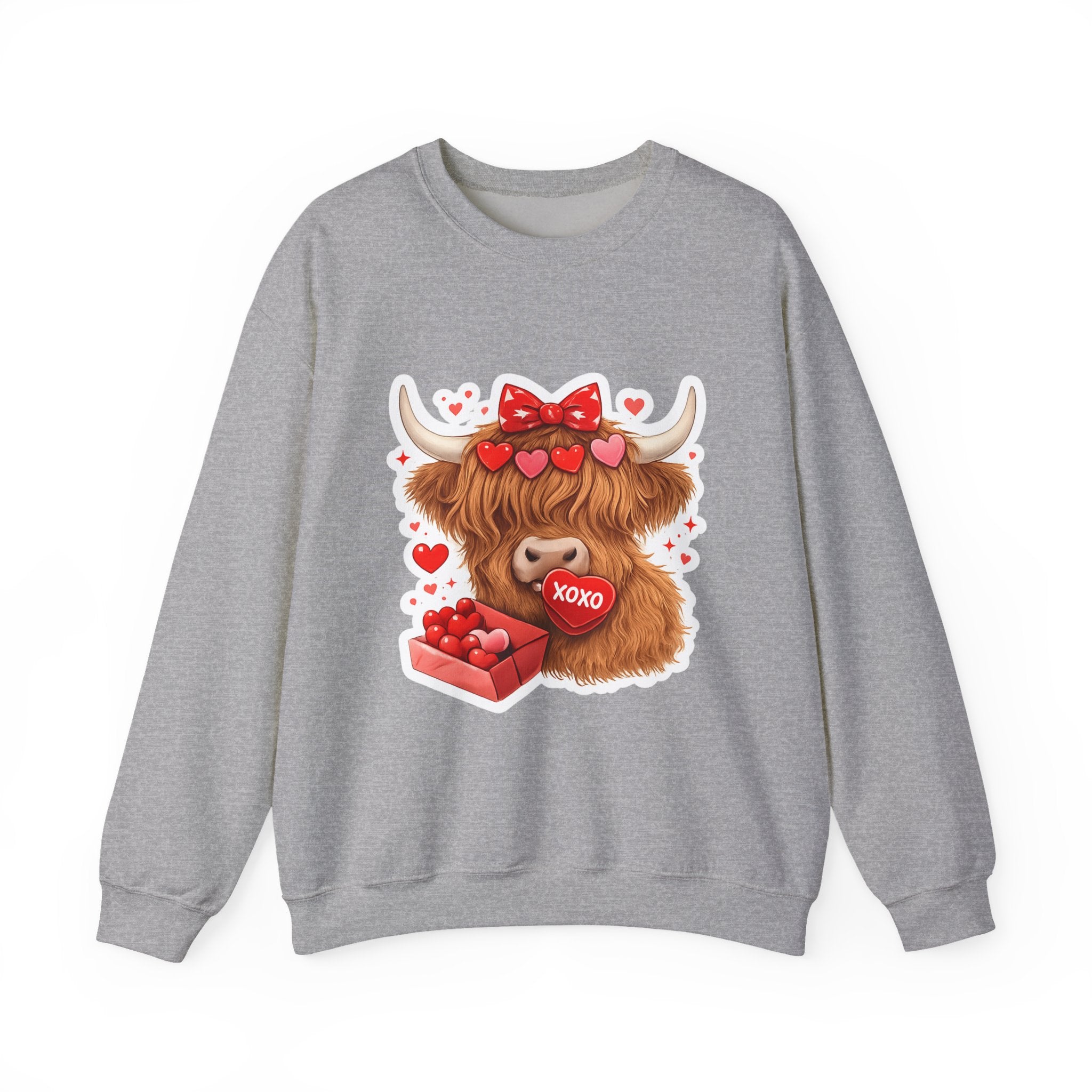 Valentine Highland Cow Sweatshirt – Cute XOXO Heart Gift Crewneck
