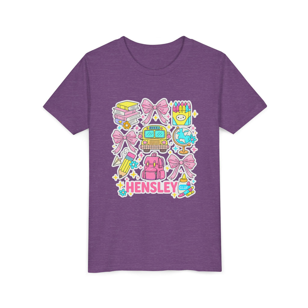 Personalized Kids Back to School Tee – Cute School Icons with Name (Hensley)