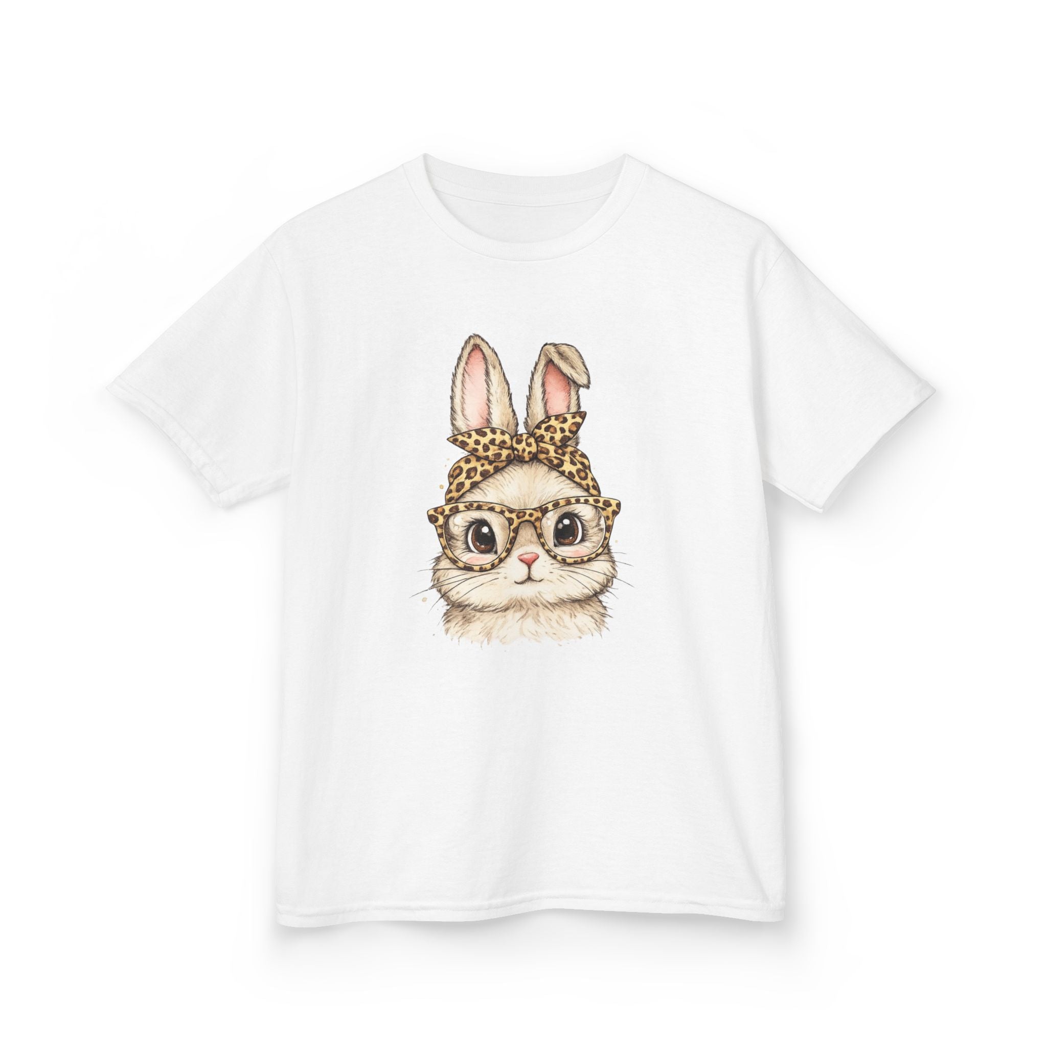 Kids Bunny with Glasses Tee — Cute Leopard Headband Rabbit Shirt for Children