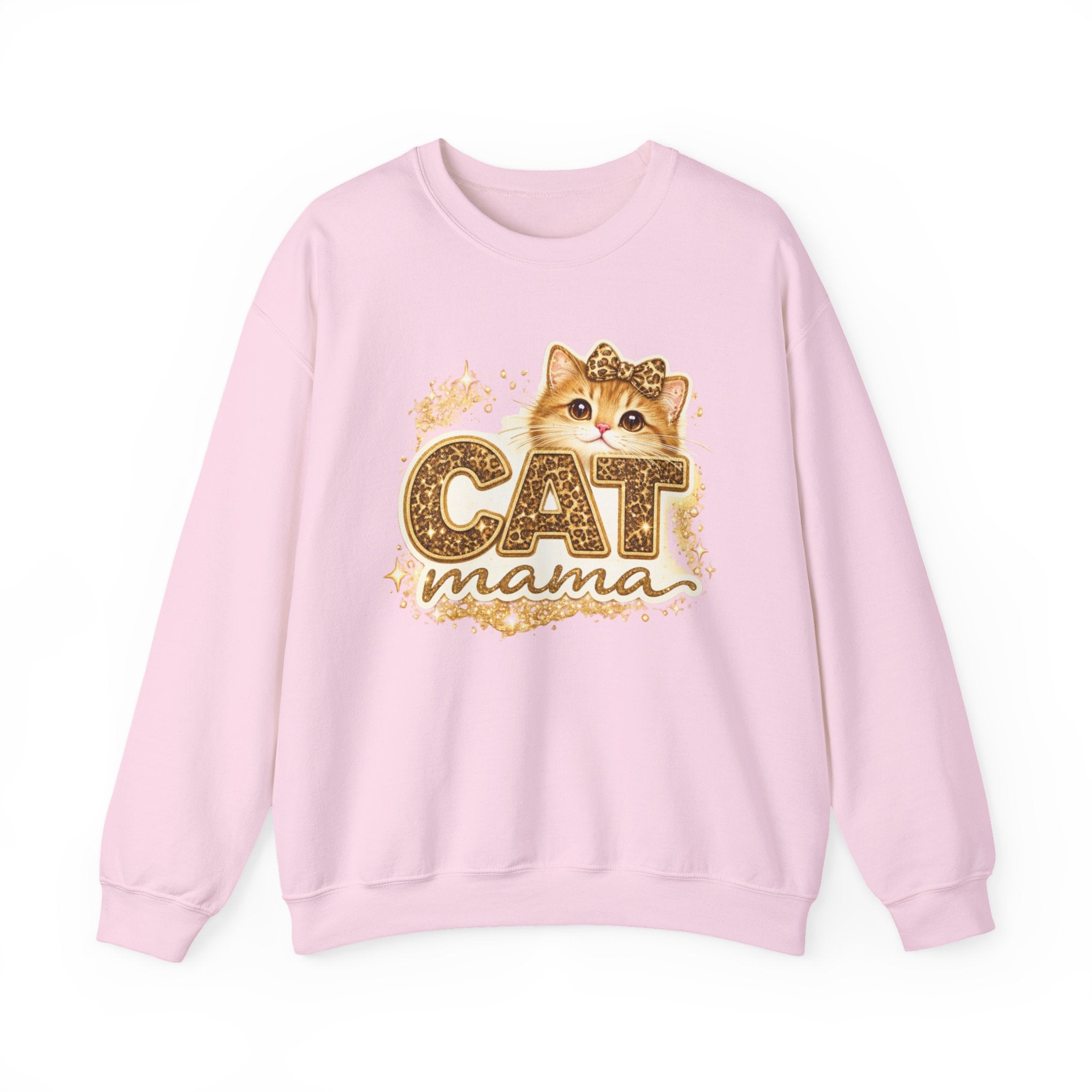 Cat Mama Crewneck Sweatshirt – Cute Gold Glitter Cat Graphic