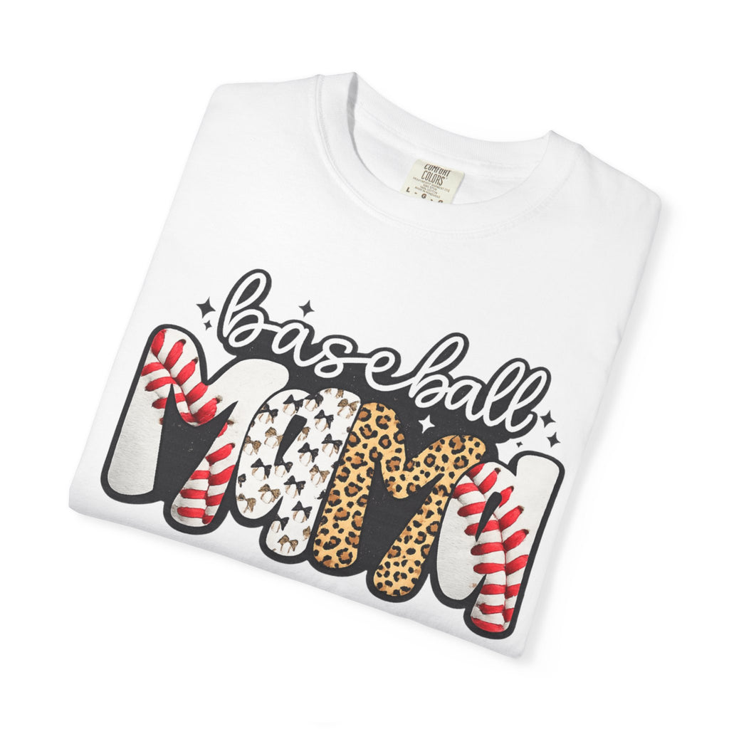 Baseball Mom T-Shirt — Leopard & Stitch Pattern Sports Tee