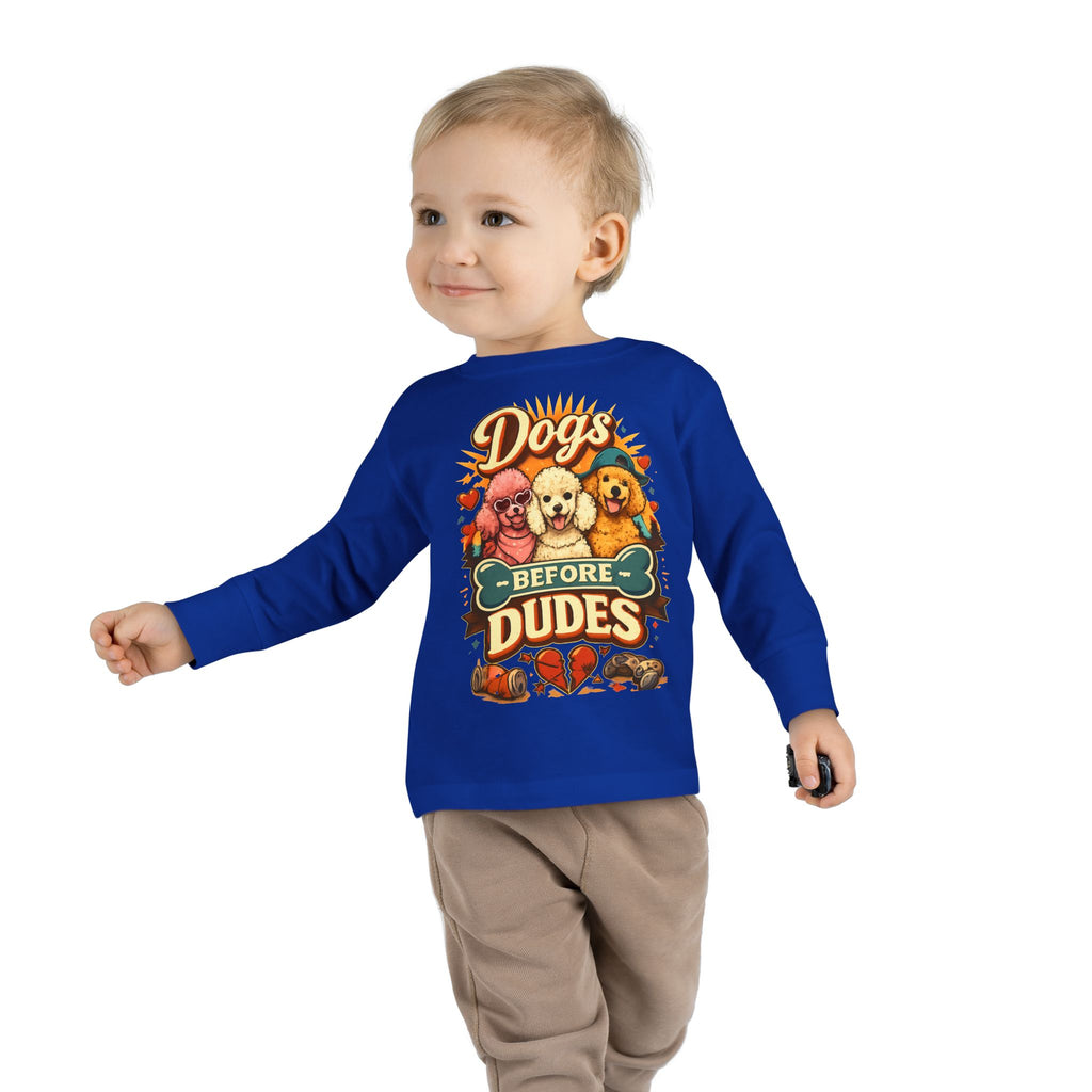 Toddler Tee - "Dogs Before Dudes" Cute Puppy Graphic Long Sleeve
