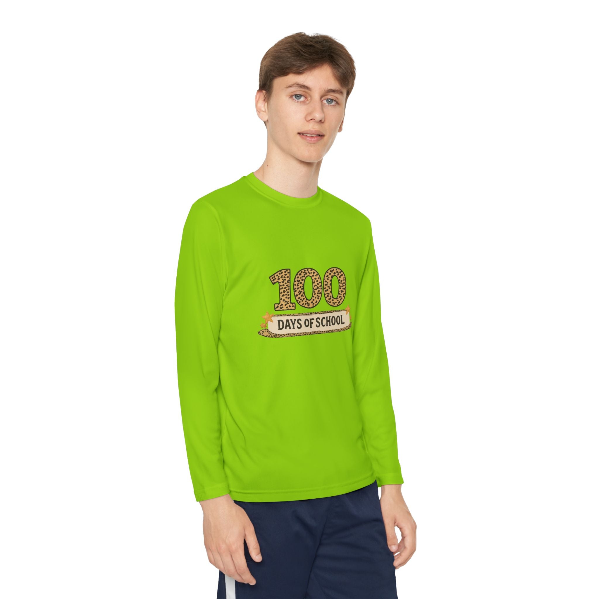 100 Days of School Youth Long Sleeve Tee — Leopard Print Celebration Shirt