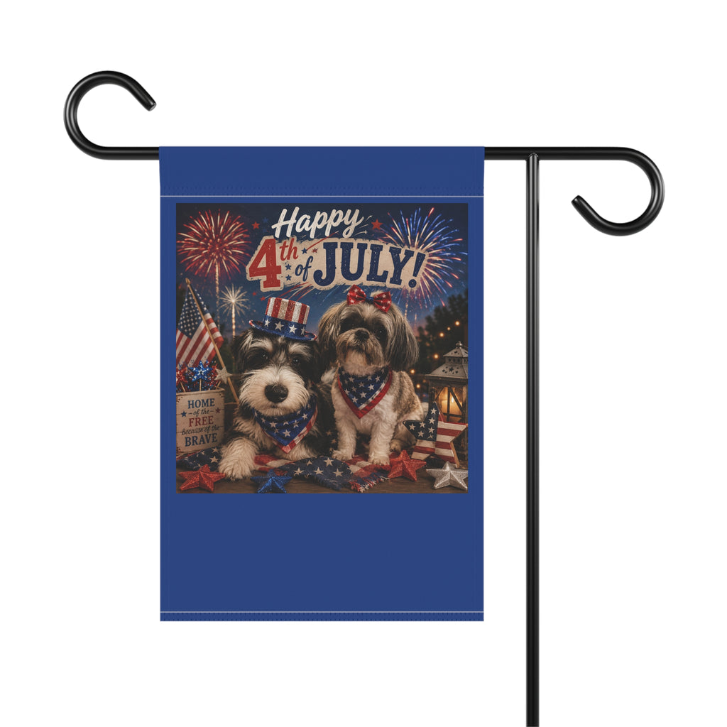 4th of July Patriotic Garden Flag - Happy 4th with Dogs