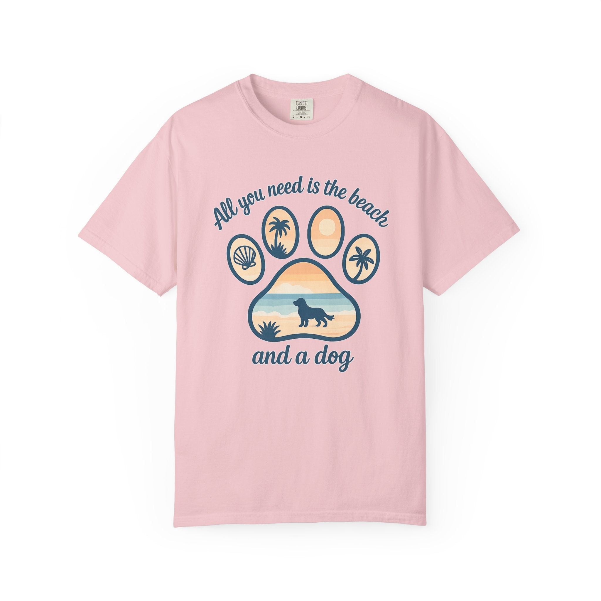Beach & Dog Paw T-Shirt — “All You Need Is the Beach and a Dog” Graphic Tee