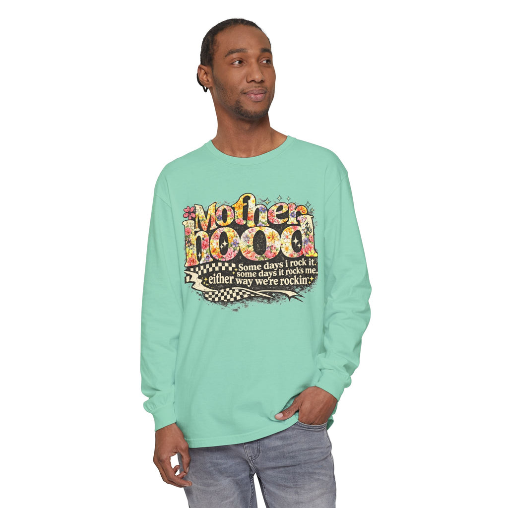 Motherhood Graphic Long Sleeve Tee — "Mother Doodle: Some days I rock it"