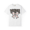 Baseball Mom T-Shirt — Camo Lettering with Baseball Bow