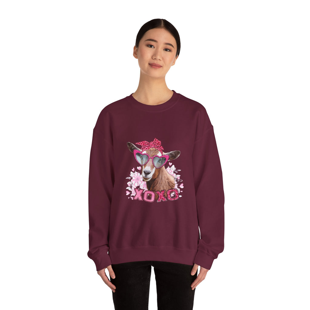 Goat with Heart Sunglasses Sweatshirt - 'XOXO' Cute Valentine Crewneck